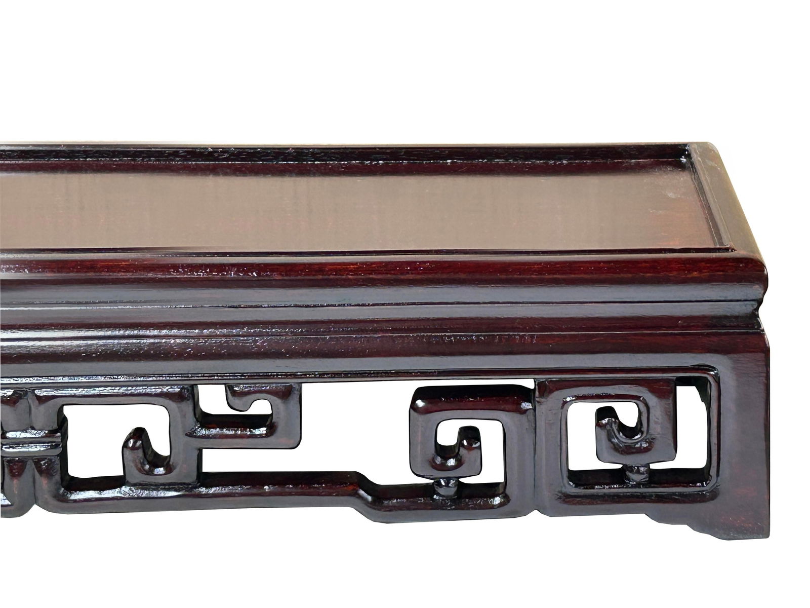 Dark Brown Stained Oriental Geometric Rectangular Display Table Stand - 9