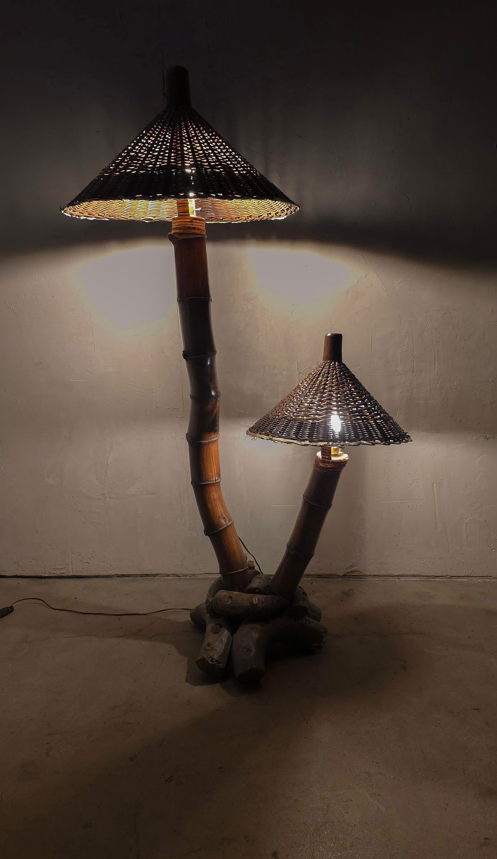 1950s Large Scale Bamboo Floor Lamp - 2