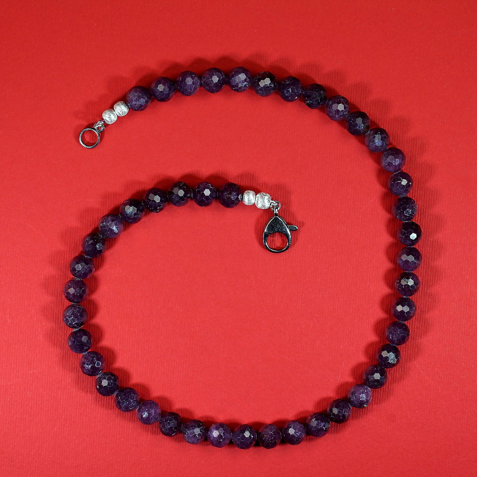 Ajd 17 Inch Sparkling Natural Ruby Purple Faceted 9mm Necklace July Birthstone - 6