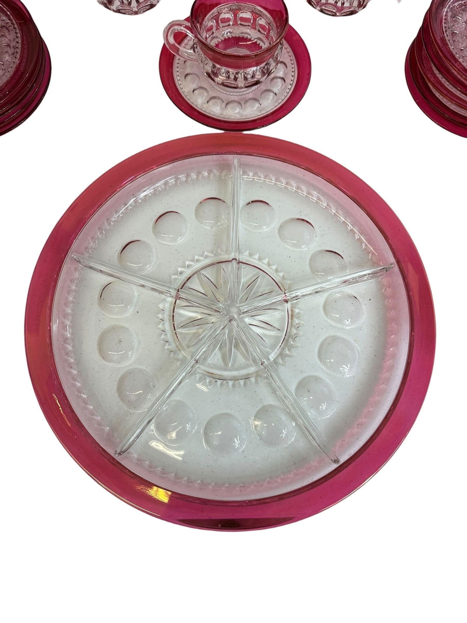 Vintage Tiffin Kings Crown Thumbprint Tea Set for 10 With Extras - 44 Pieces - 16