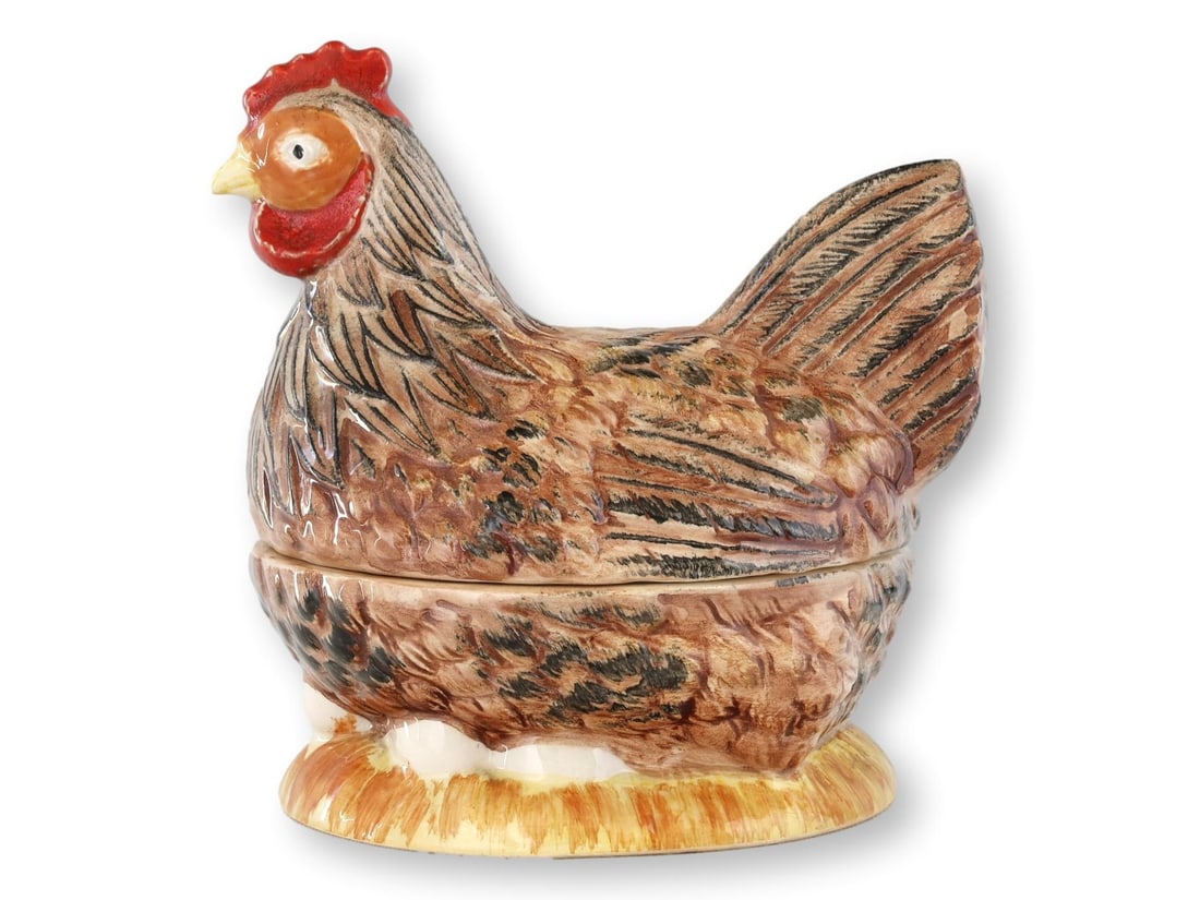 Midcentury French Majolica Hen Pâté Dishes - 2