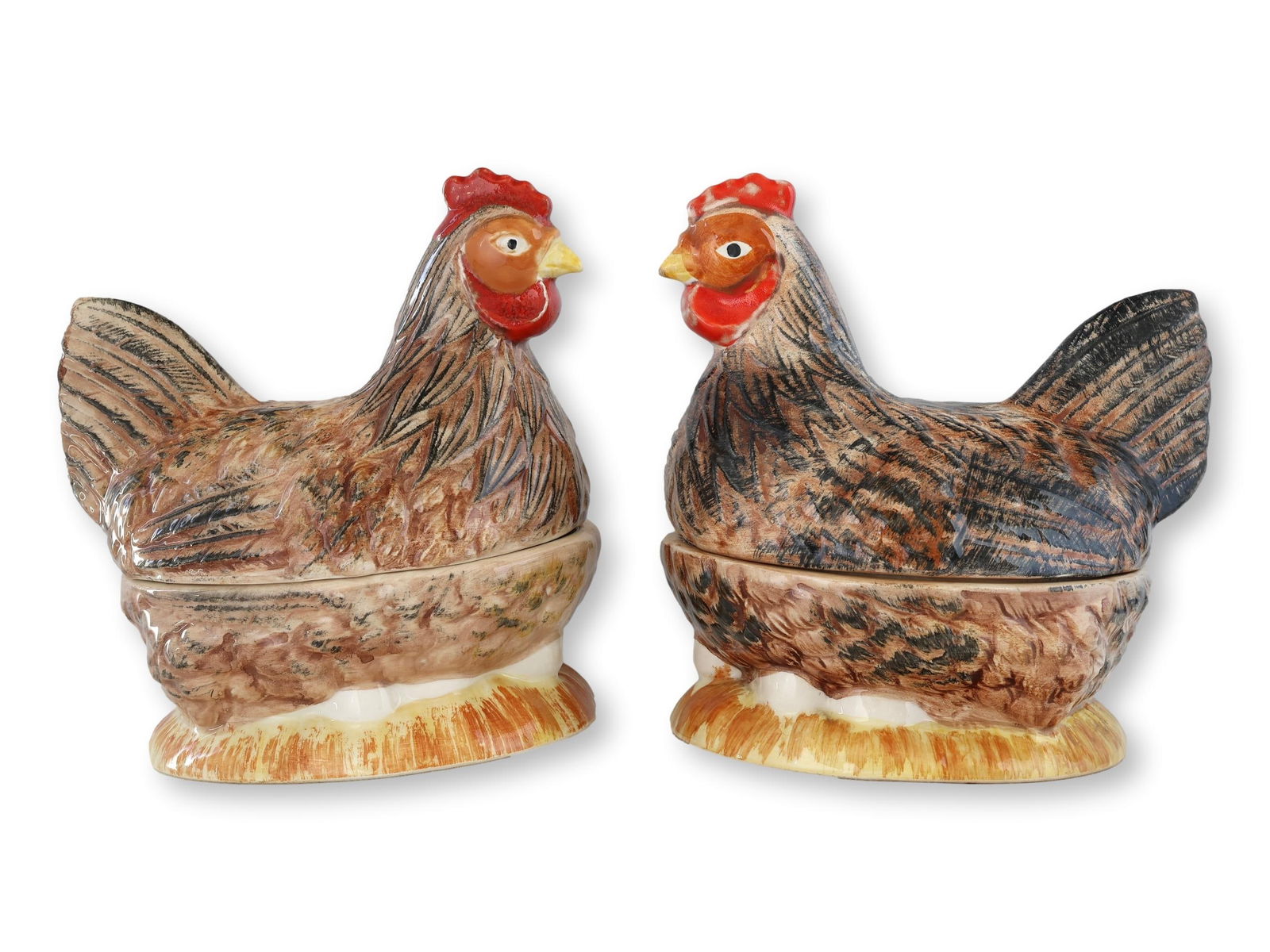 Midcentury French Majolica Hen Pâté Dishes - 8