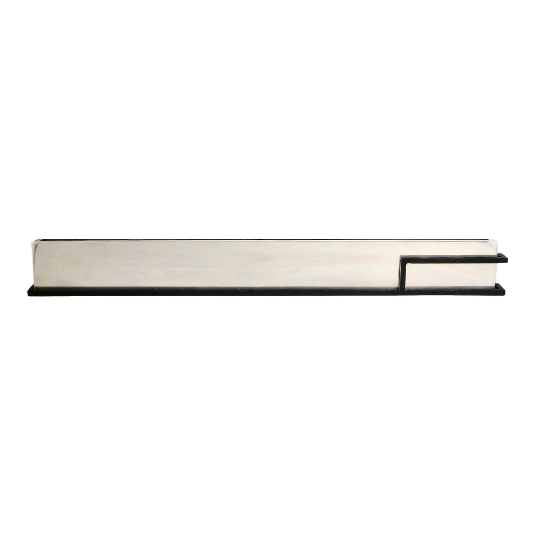 Michael Aram 35.5" Chrome & Iron Planter: Sleek, sculptural, and unmistakably Michael Aram. This 35.5" long chrome and iron planter brings industrial elegance to contemporary interiors. Signed by the artist, it pairs mirror-polished metal