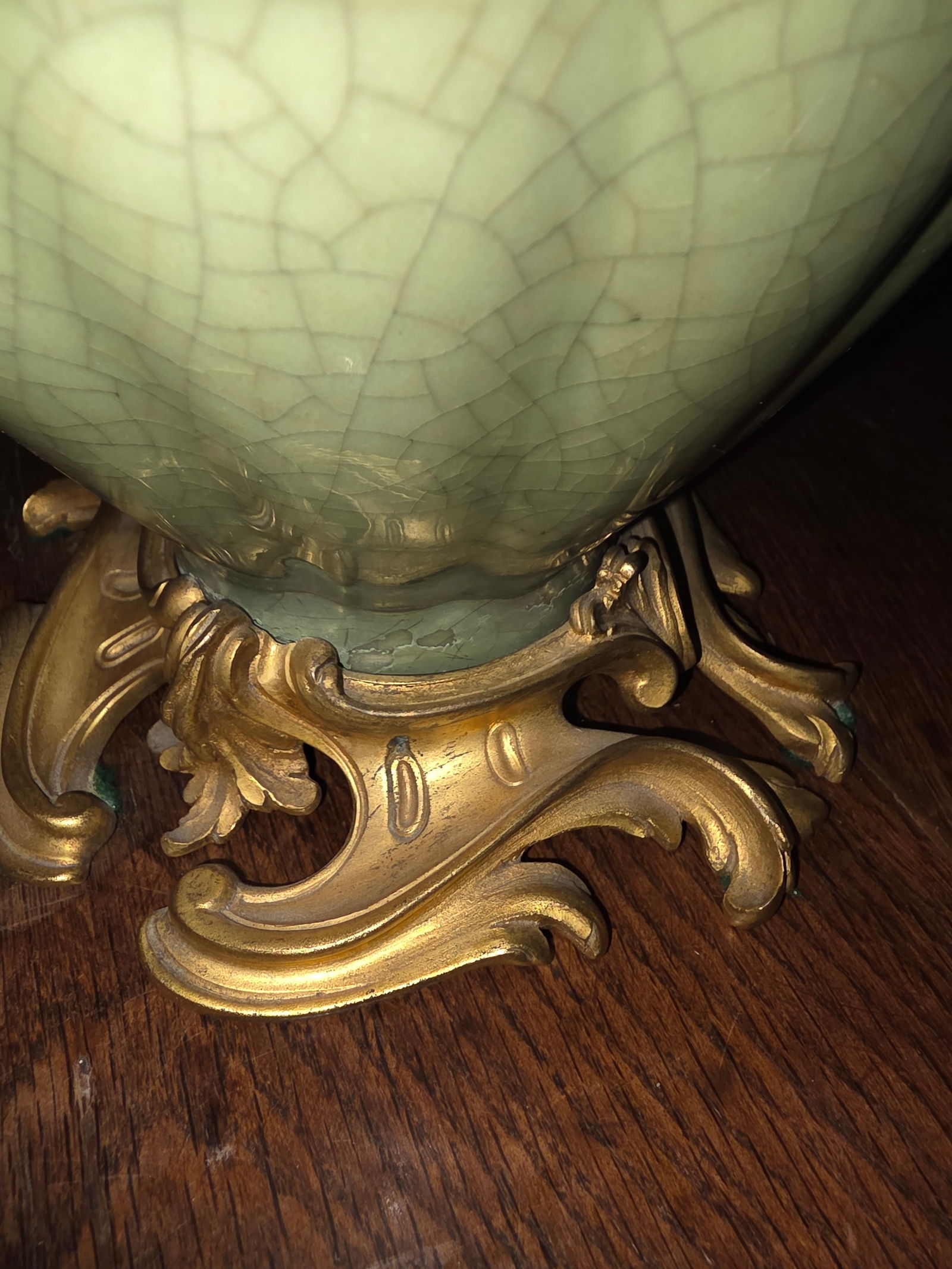 Antique Celadon Lamp With Gilt Bronze Mounts - 3