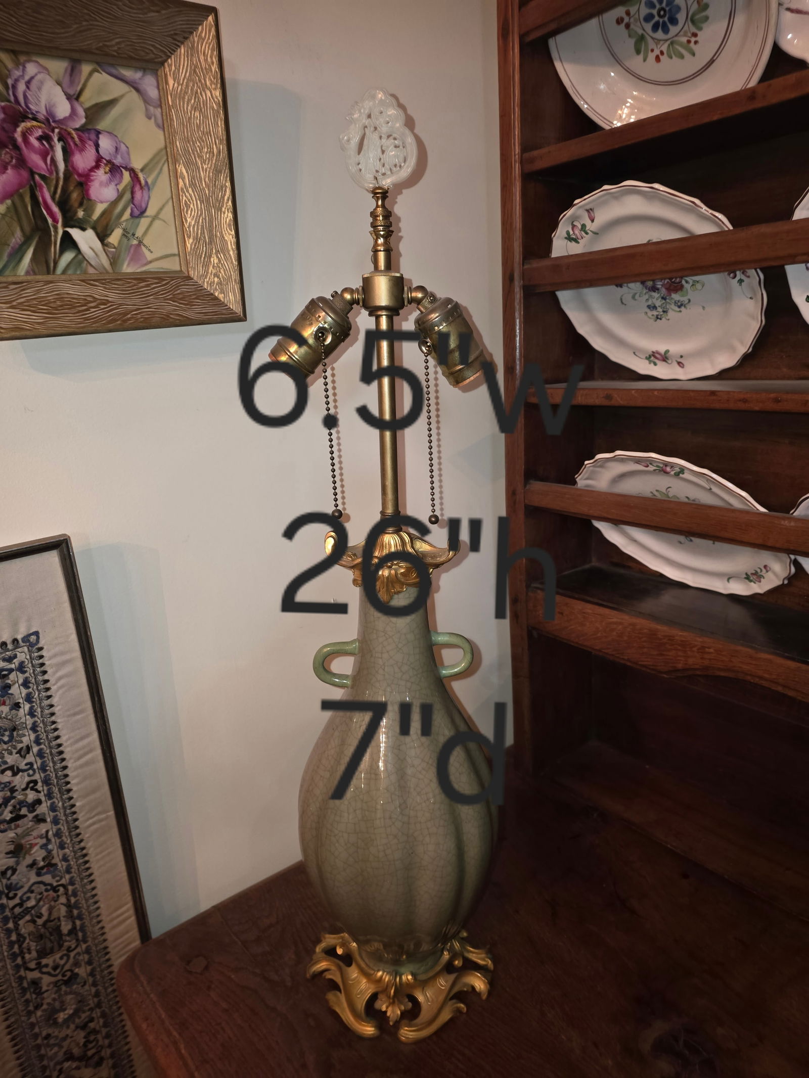 Antique Celadon Lamp With Gilt Bronze Mounts - 4