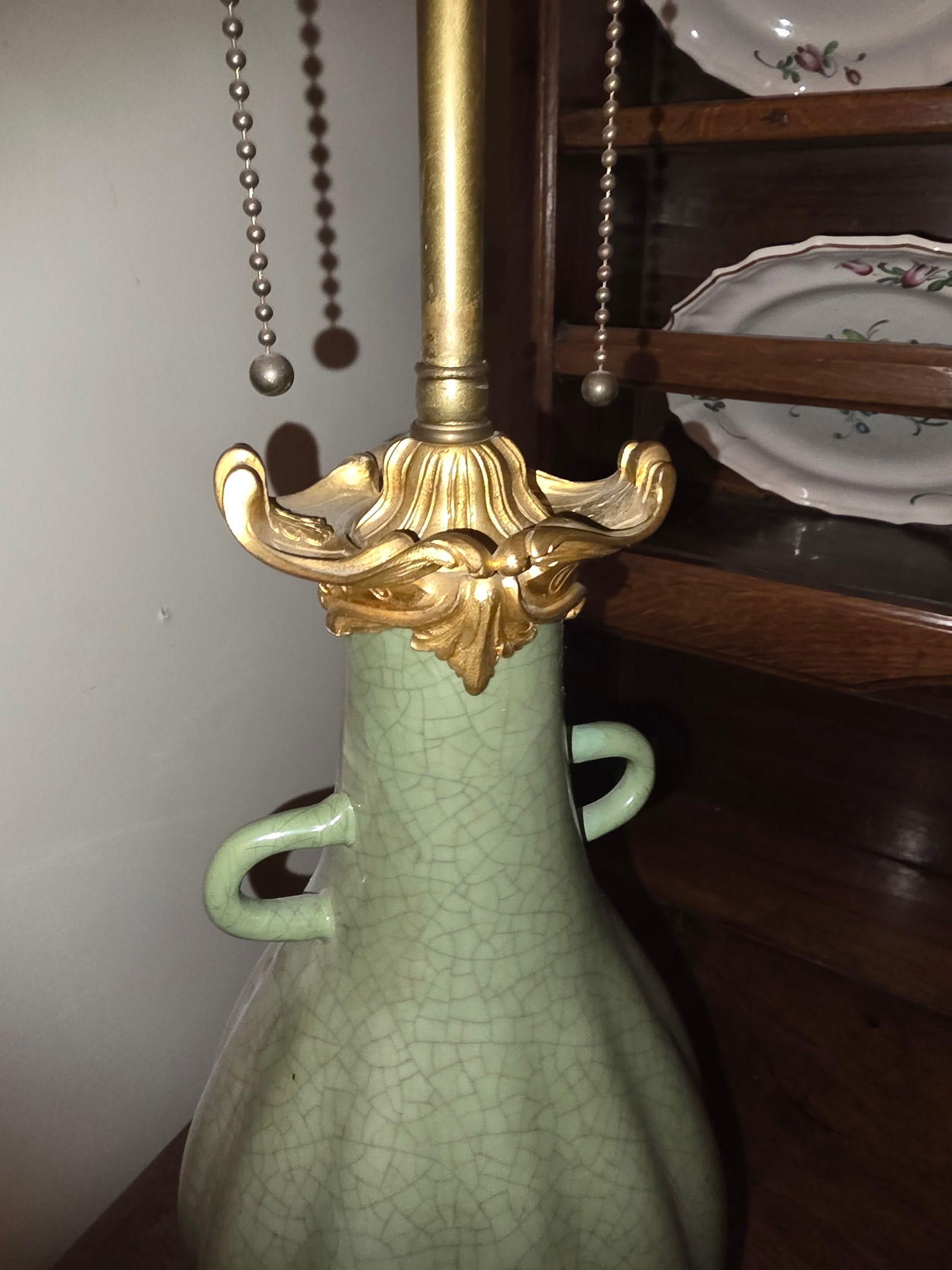 Antique Celadon Lamp With Gilt Bronze Mounts - 6