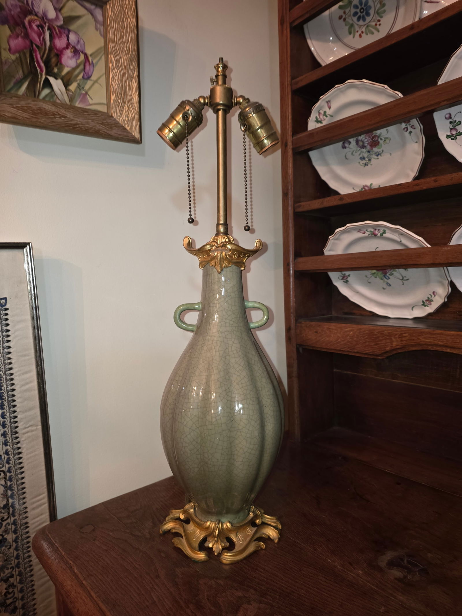 Antique Celadon Lamp With Gilt Bronze Mounts - 7