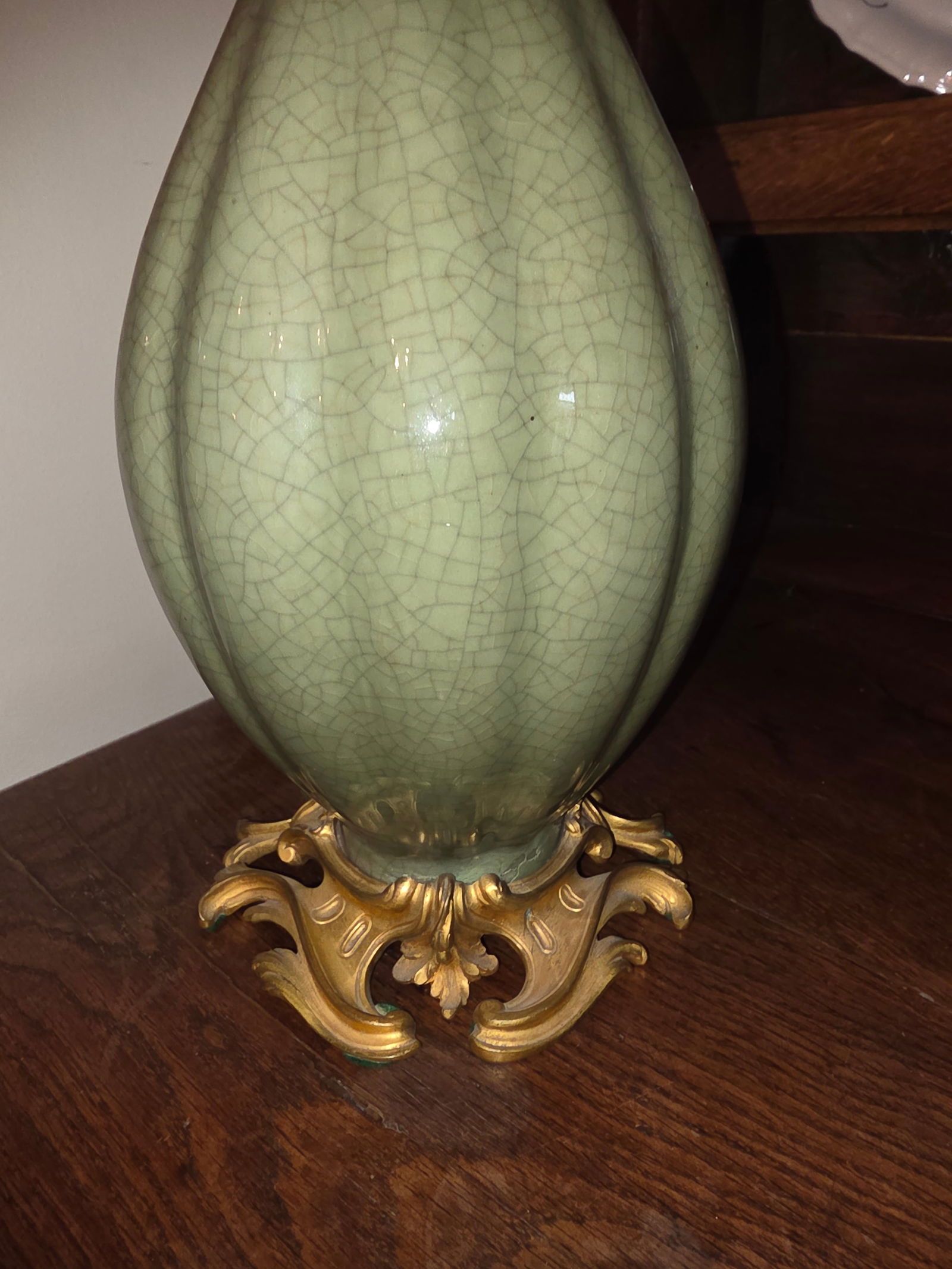 Antique Celadon Lamp With Gilt Bronze Mounts - 8