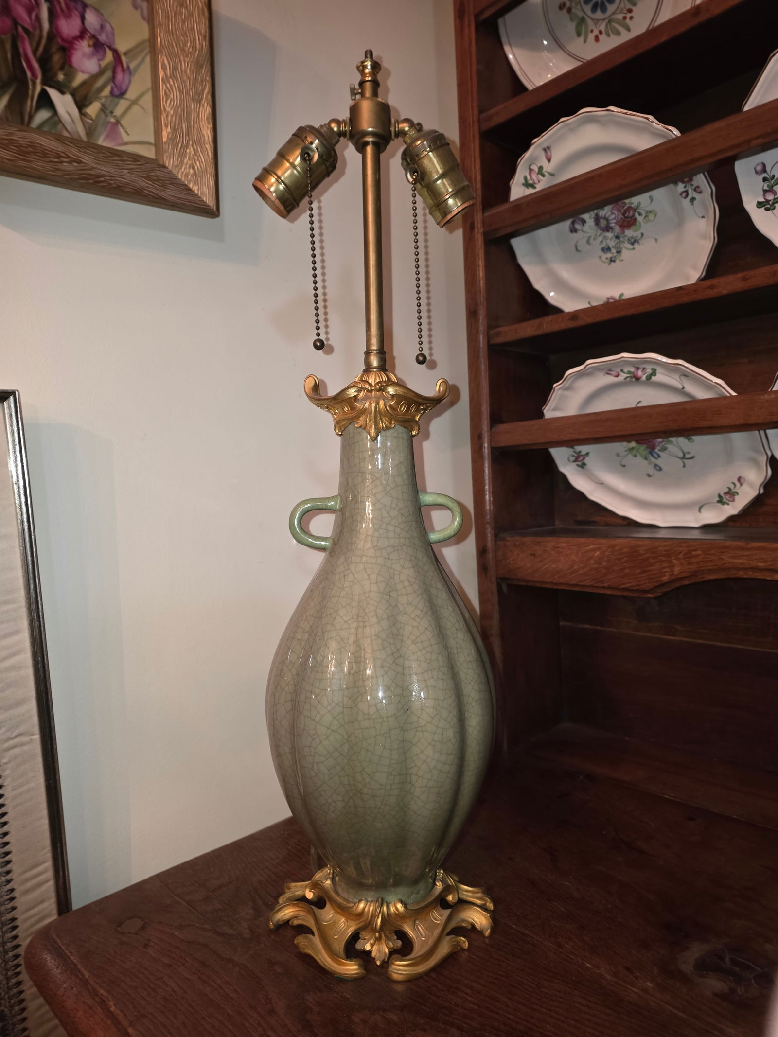 Antique Celadon Lamp With Gilt Bronze Mounts - 9