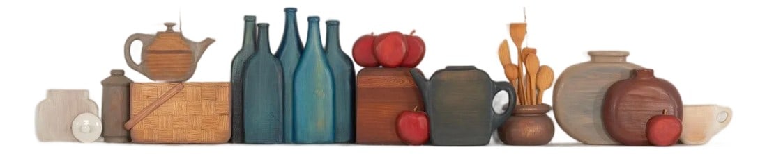 Max Neufeldt Still Life Shelf Assembledge 1995c.: Max Neufeldt Still Life Shelf Assembledge 1995c. Dimensions: 13"high x 65" wide 5.50" deep Condition: Very good original vintage condition This striking wood collage is an original work by renowned