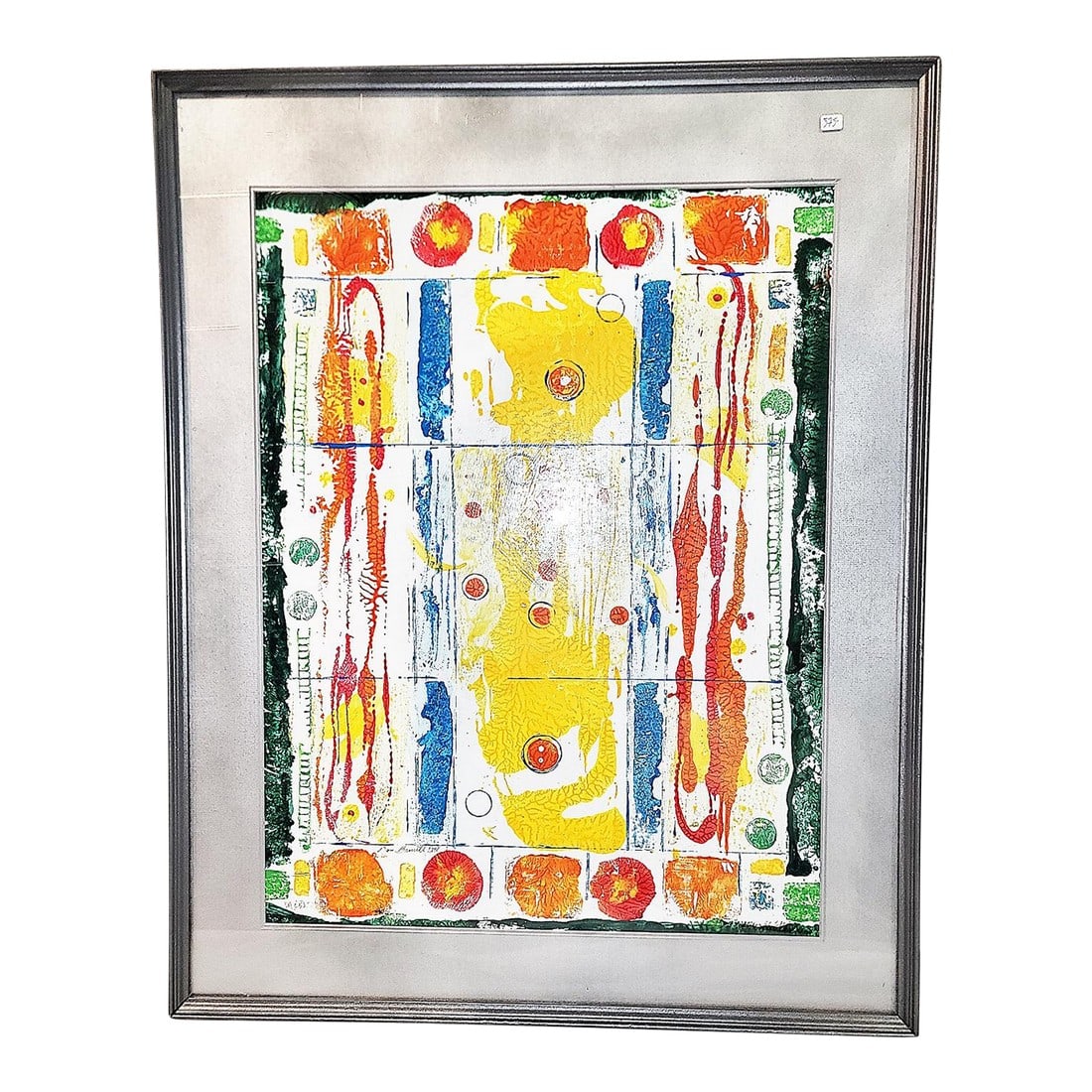Original Abstract Painting, Dan Bennett: Original abstract and geometrical acrylic painting under glass by Florida artist, Dan Bennett will add brilliant color and dimension to any room. Framed and matted, artists bio in the photo section. 