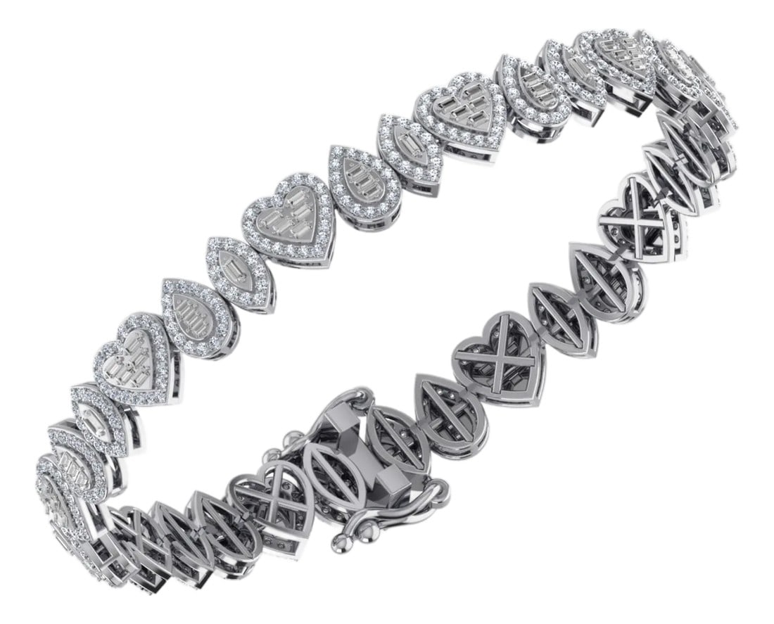 10K White Gold Round Baguette Diamond Designer 7 Inch Bracelet 2-3/8 Cttw: Architectural Ice: 10K White Gold & 2-3/8 Cttw Round & Baguette BraceletA Symphony of Contrasting CutsExperience the breathtaking multidimensional glow of this 2-3/8 Cttw designer bracelet. Cast in