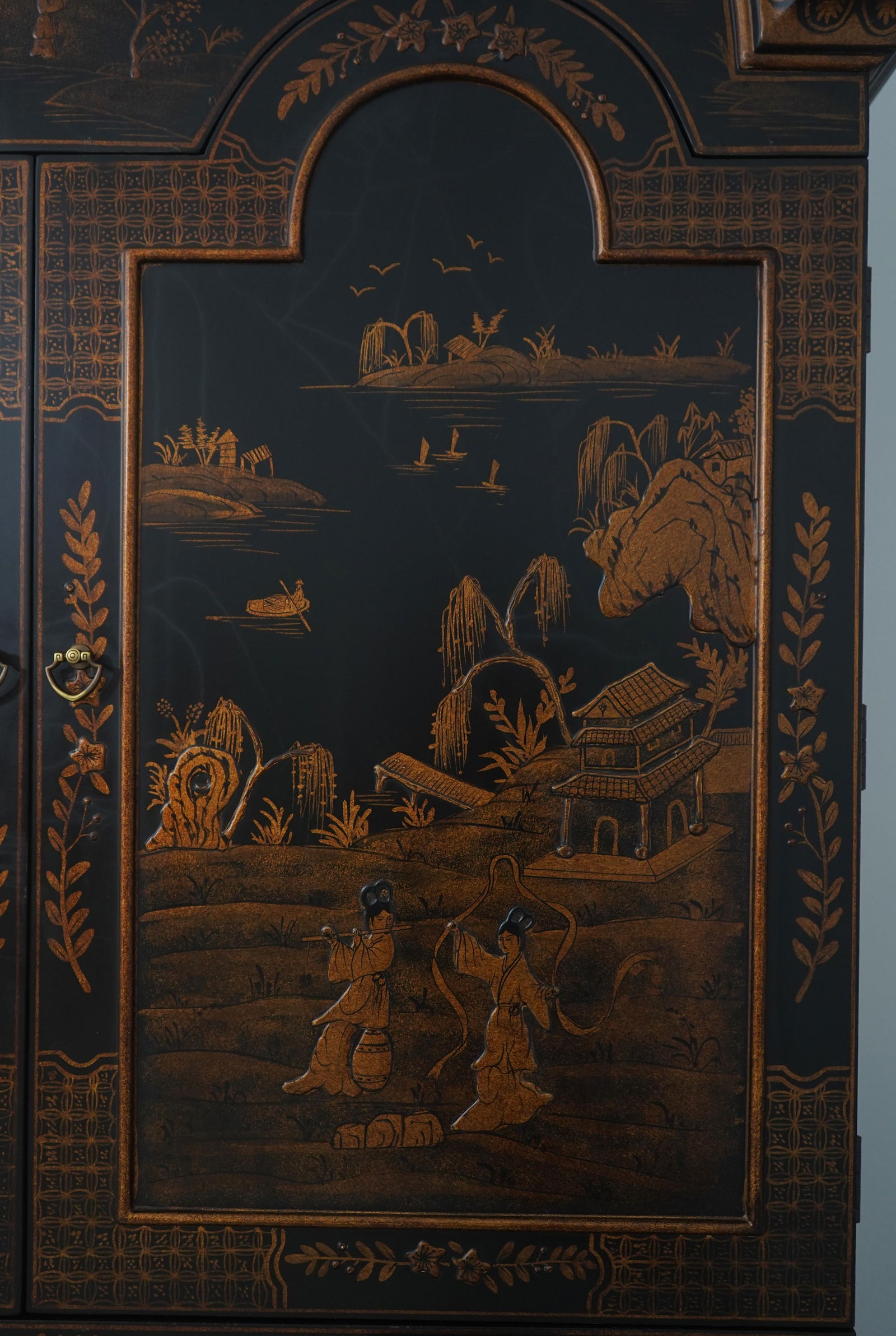 Harden Black Painted Chinoiserie Secretary Desk - 13