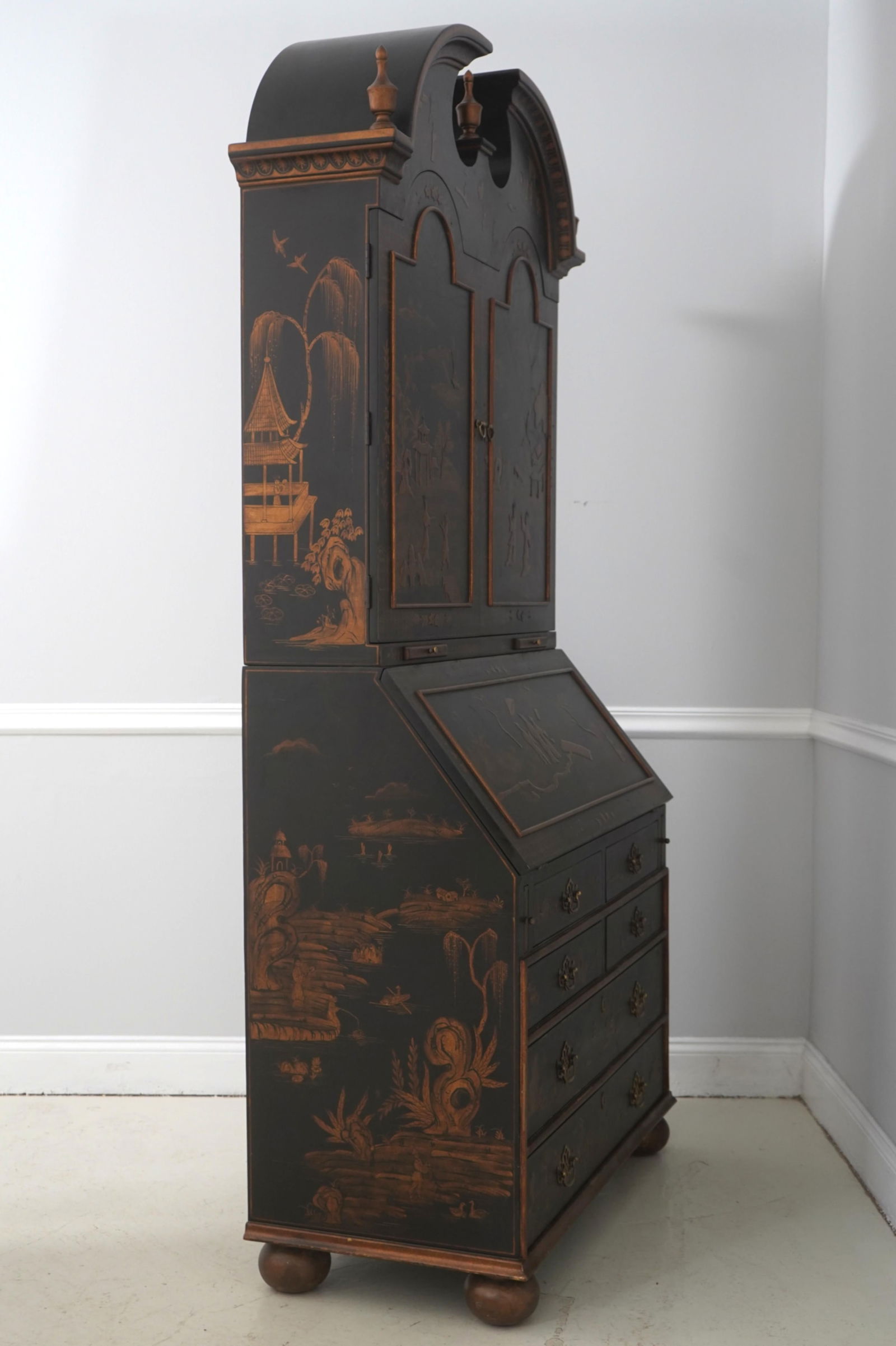 Harden Black Painted Chinoiserie Secretary Desk - 2