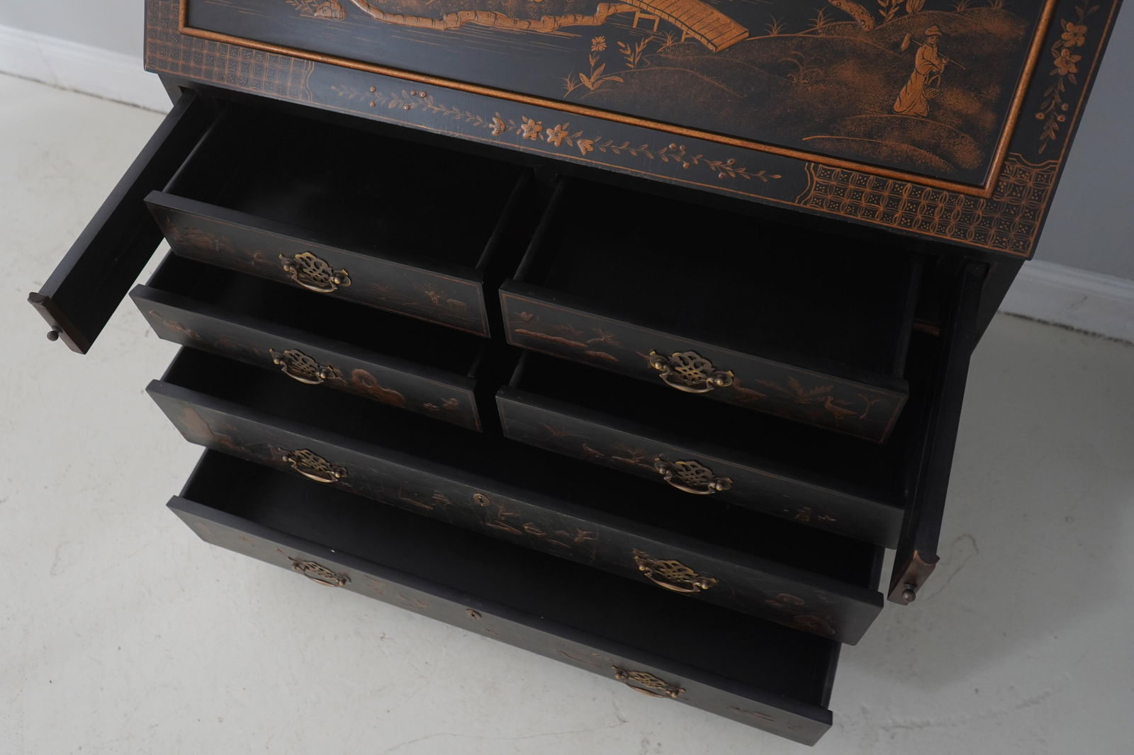 Harden Black Painted Chinoiserie Secretary Desk - 4