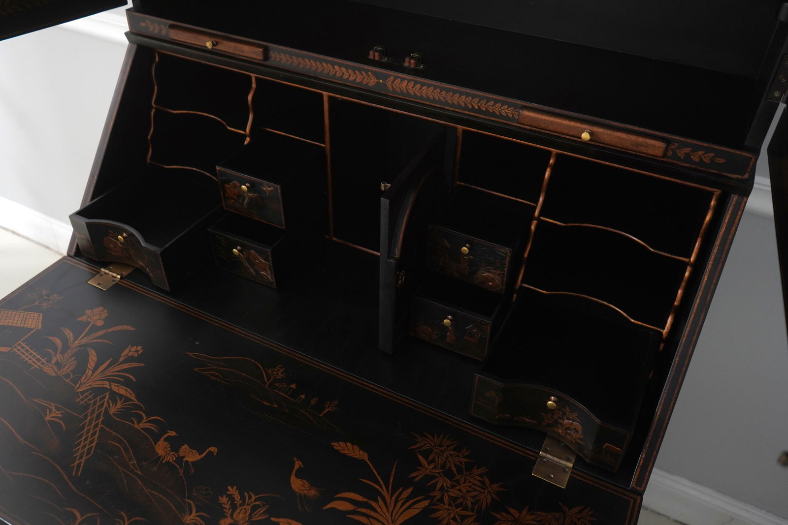 Harden Black Painted Chinoiserie Secretary Desk - 6