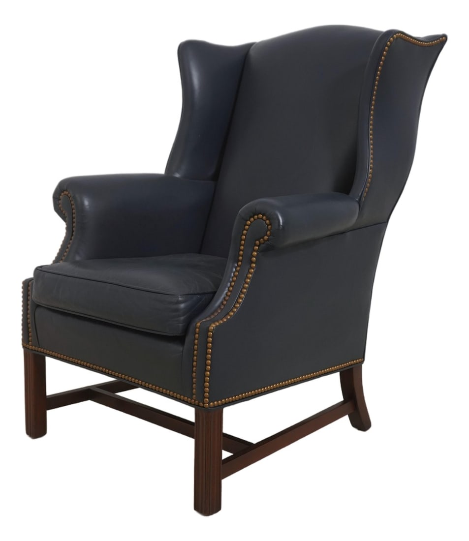 Hancock and Moore Chippendale Style Leather Wingback Chair (1 of 18)