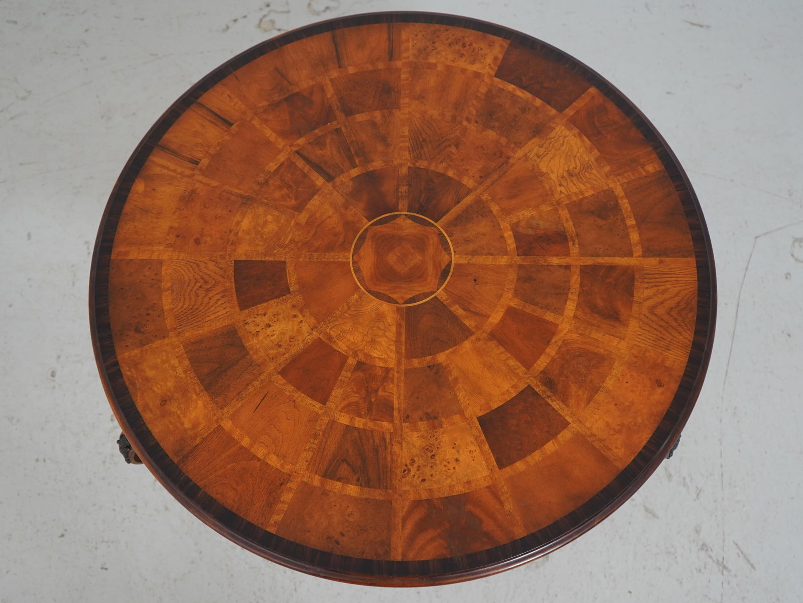 Theodore Alexander Round Iron and Burl Walnut Drum Table - 10