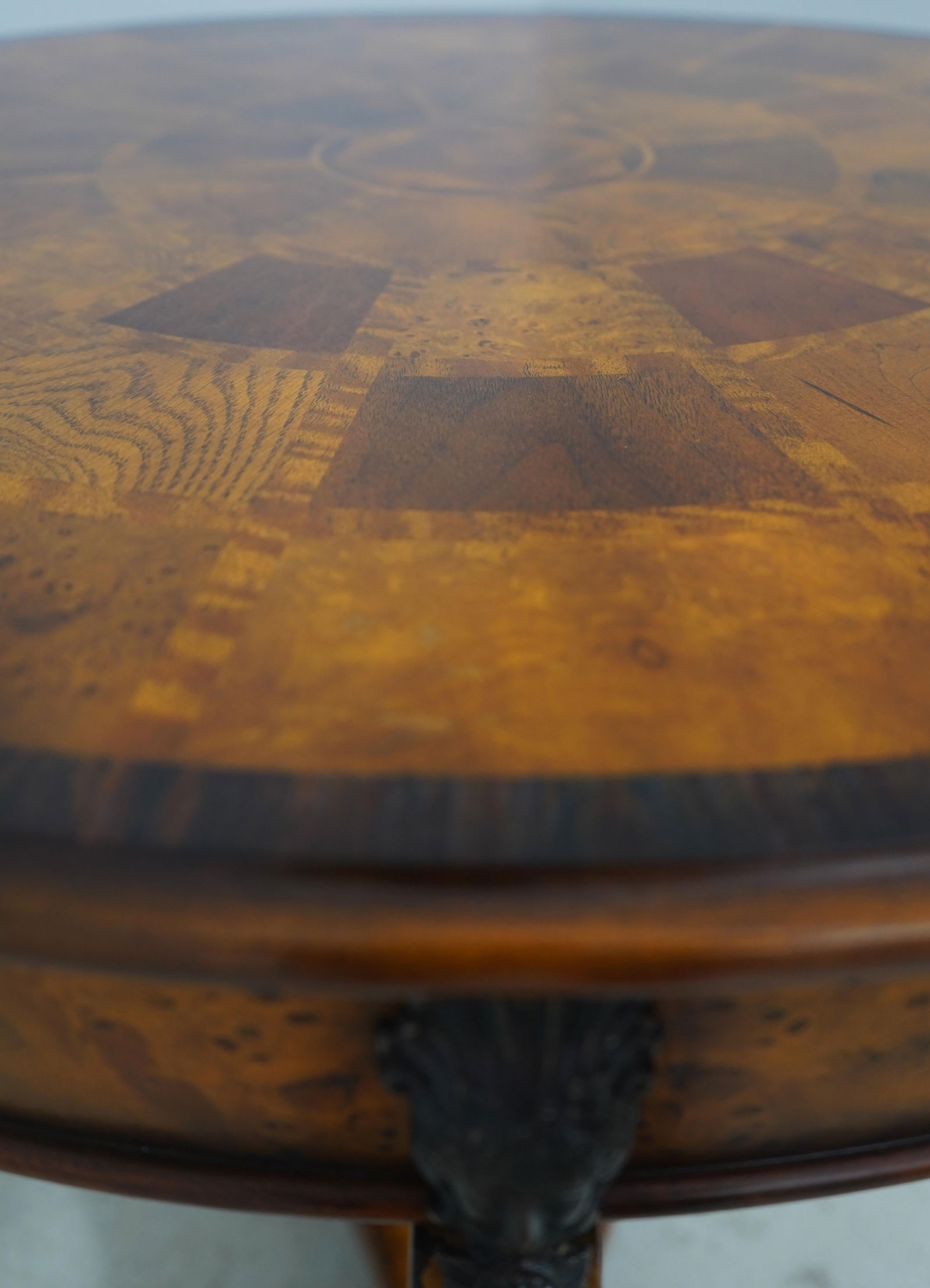 Theodore Alexander Round Iron and Burl Walnut Drum Table - 12