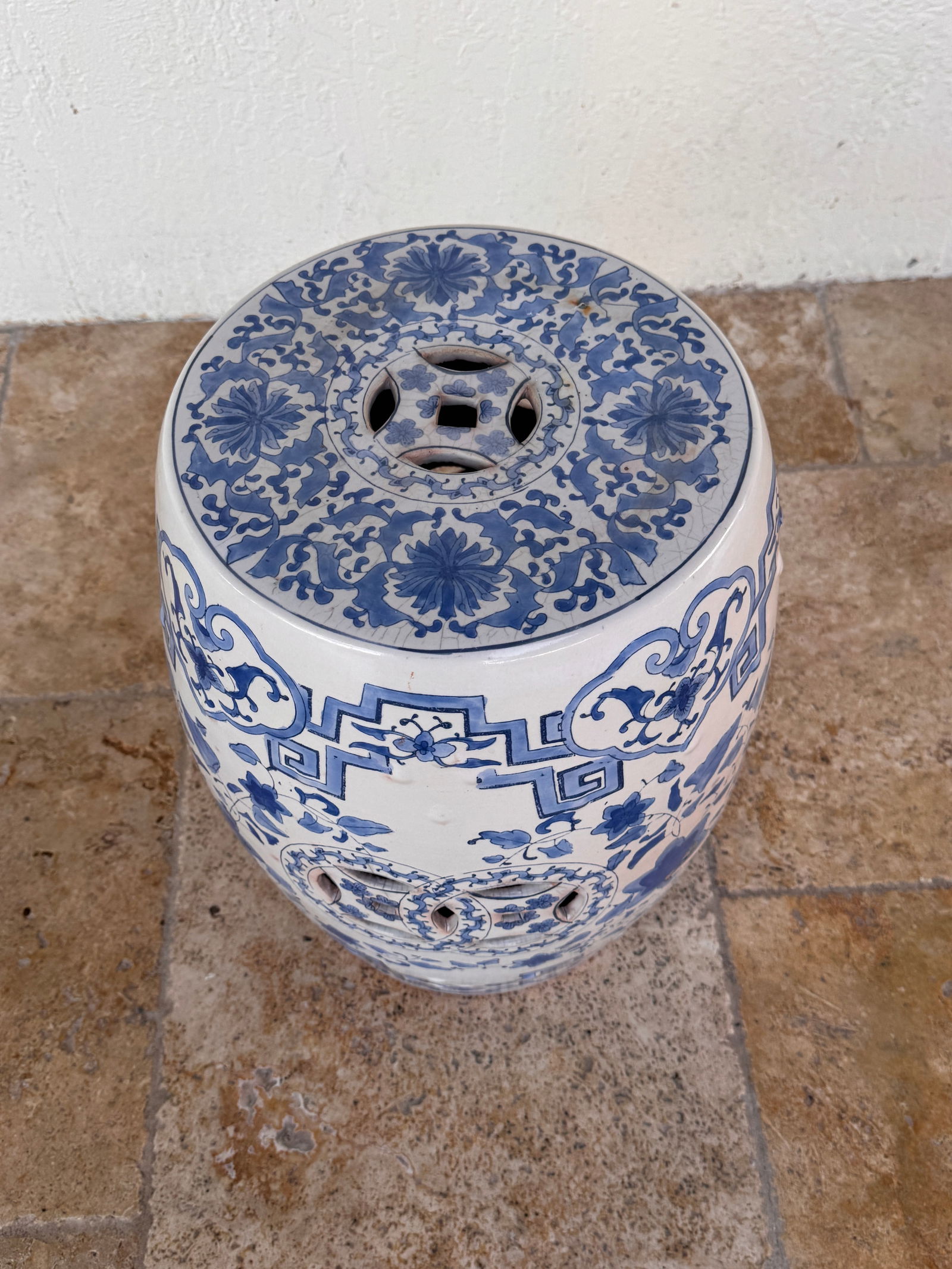 Vintage Terracotta Blue and White Chinese Garden Stool - 5