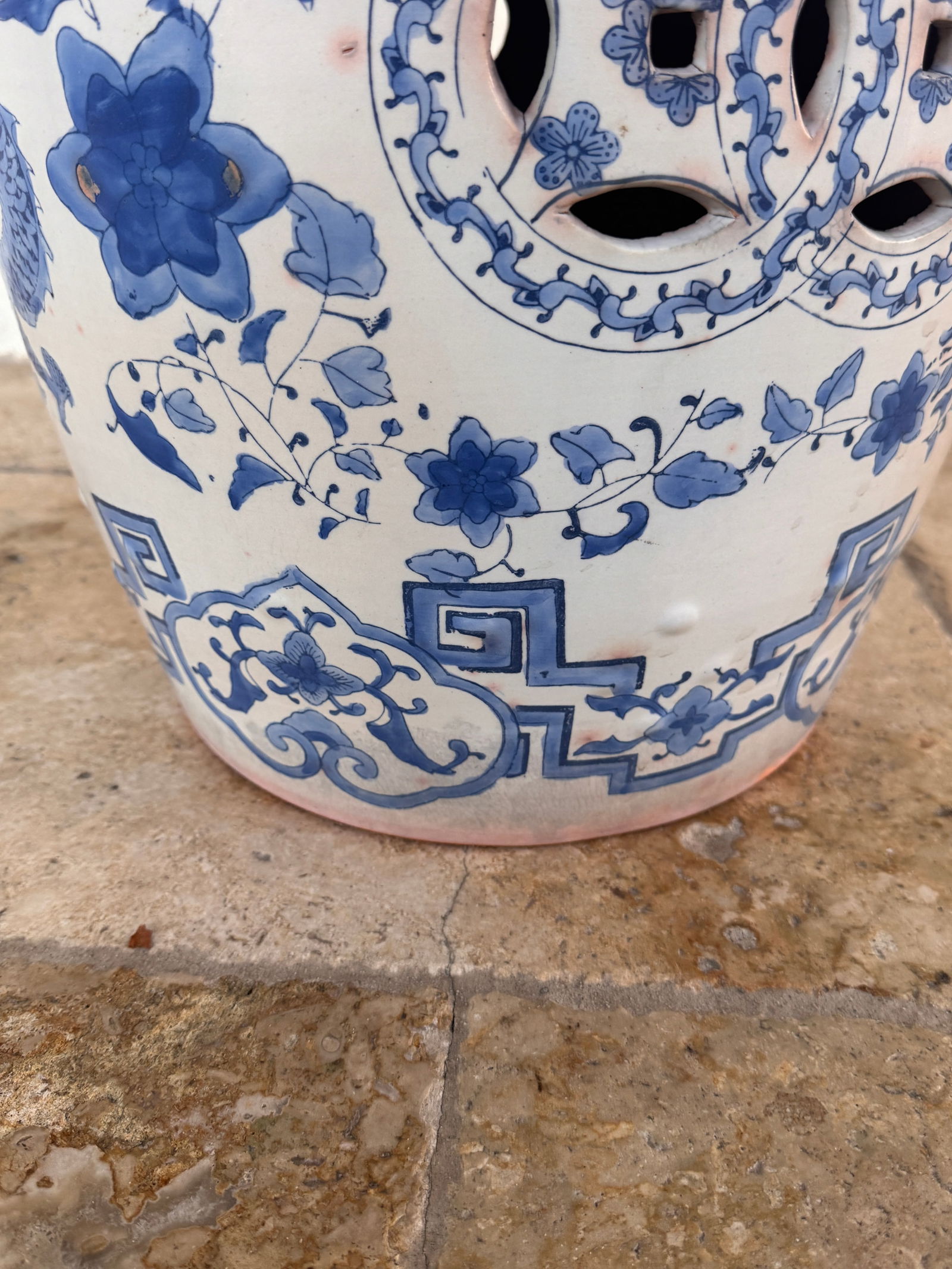 Vintage Terracotta Blue and White Chinese Garden Stool - 6
