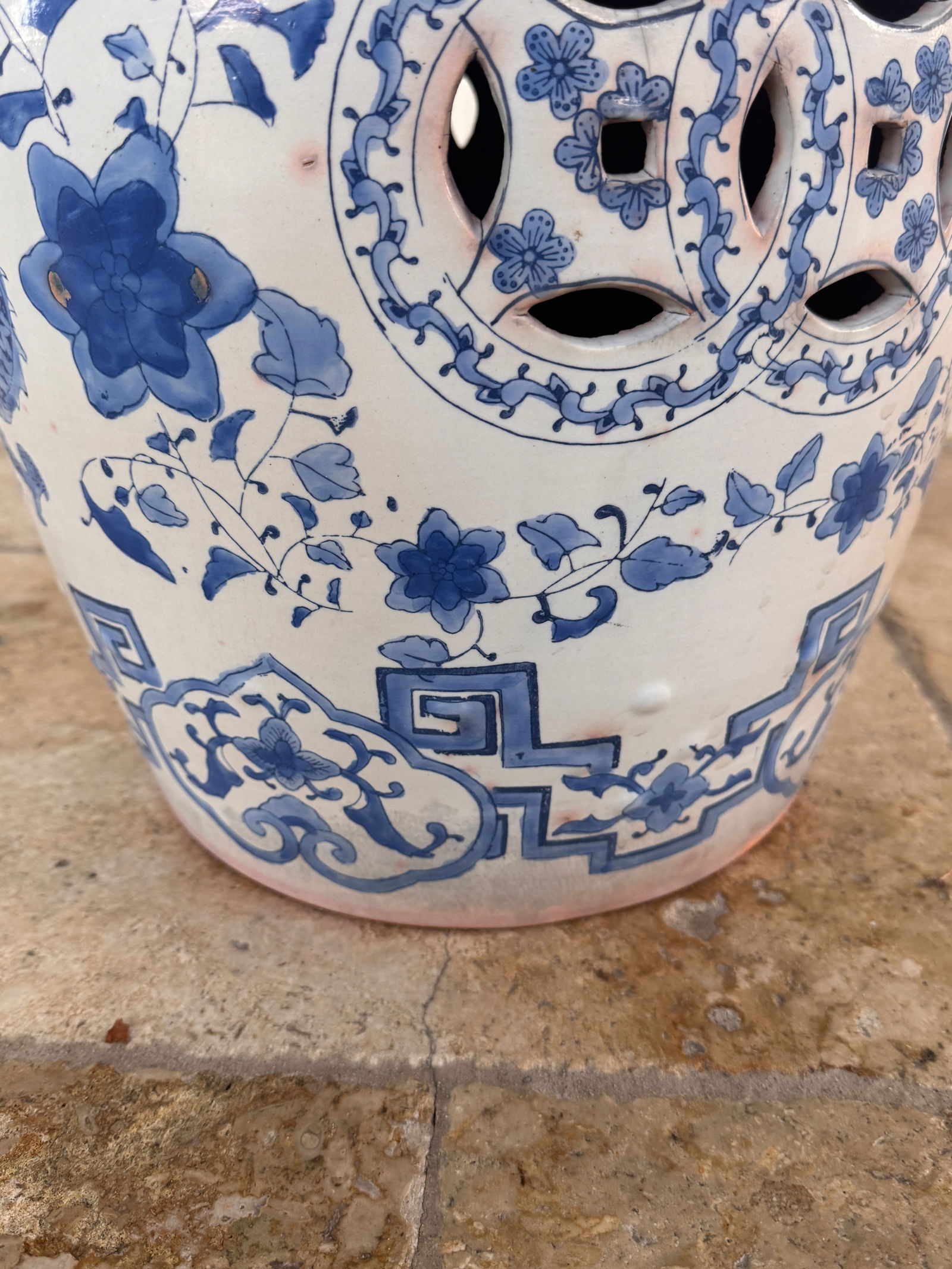 Vintage Terracotta Blue and White Chinese Garden Stool - 7