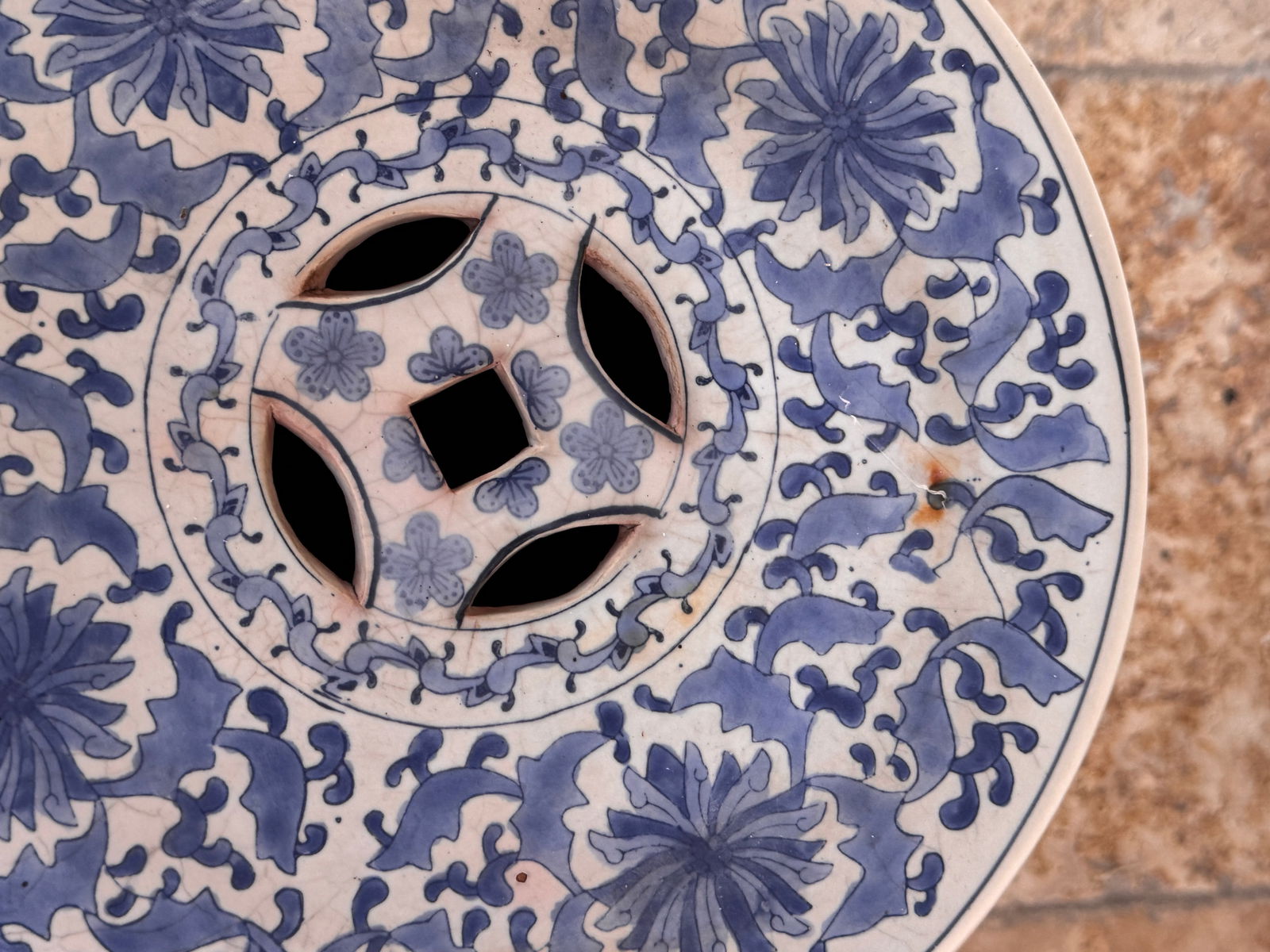 Vintage Terracotta Blue and White Chinese Garden Stool - 8