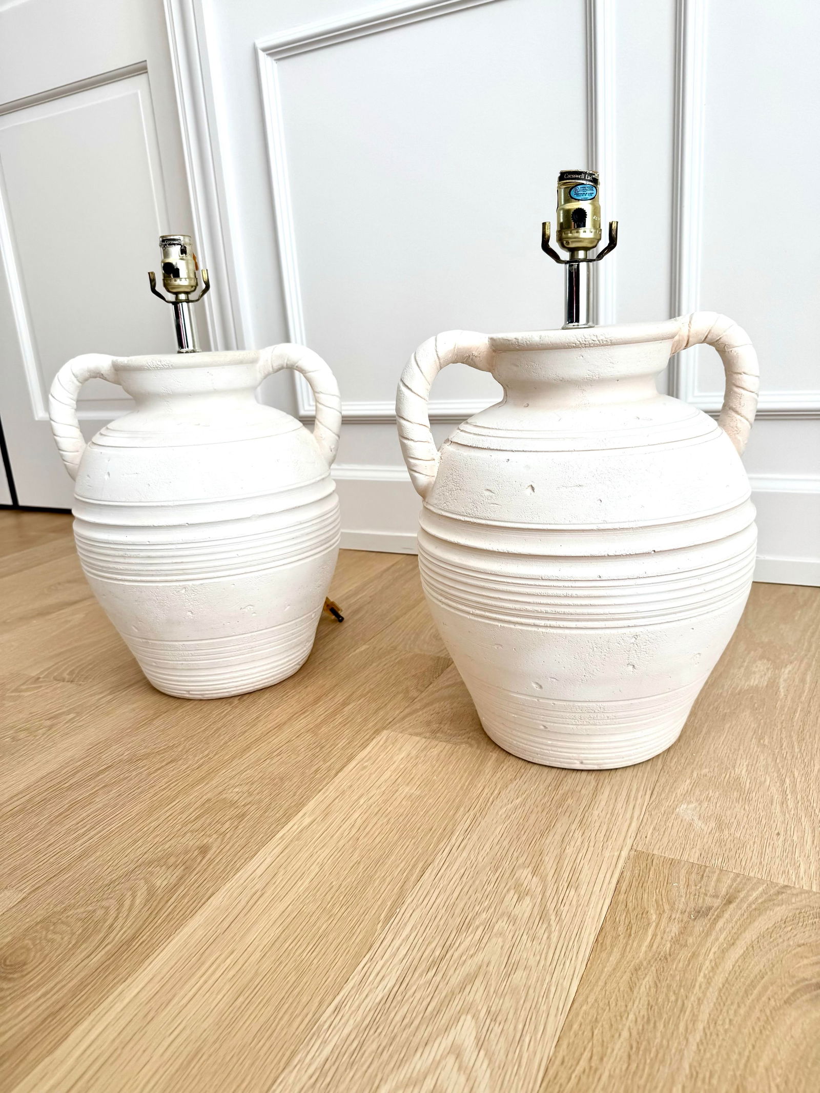 Rare Signed Sculptural, Hand-Made Danish Plaster Amphora Table Lamps by S + Mind, 1987, a Pair - 2