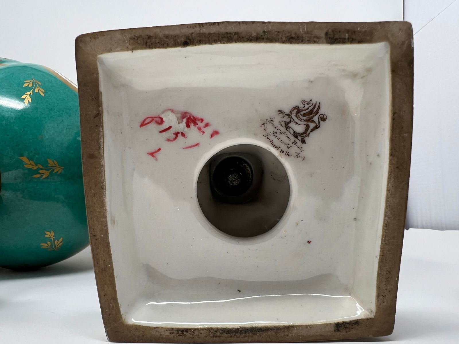 Pair of Antique English Rockingham Porcelain Vases, Hand Painted Floral, Gilt Turquoise Ground, C. 1 - 11