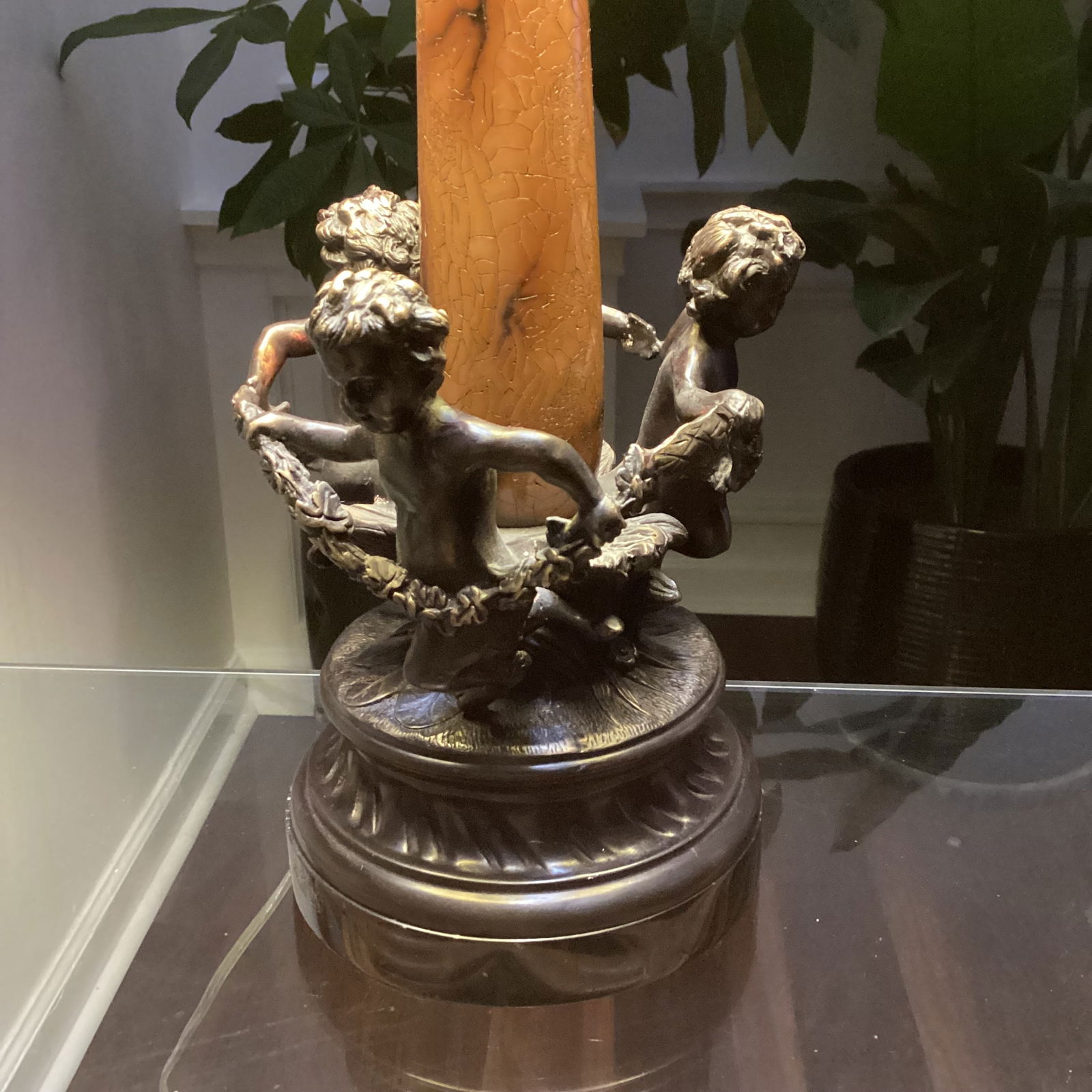 Late 20th Century Sarreid Ltd. Cherub Bronze Table Lamp With Parchment Shade - 2