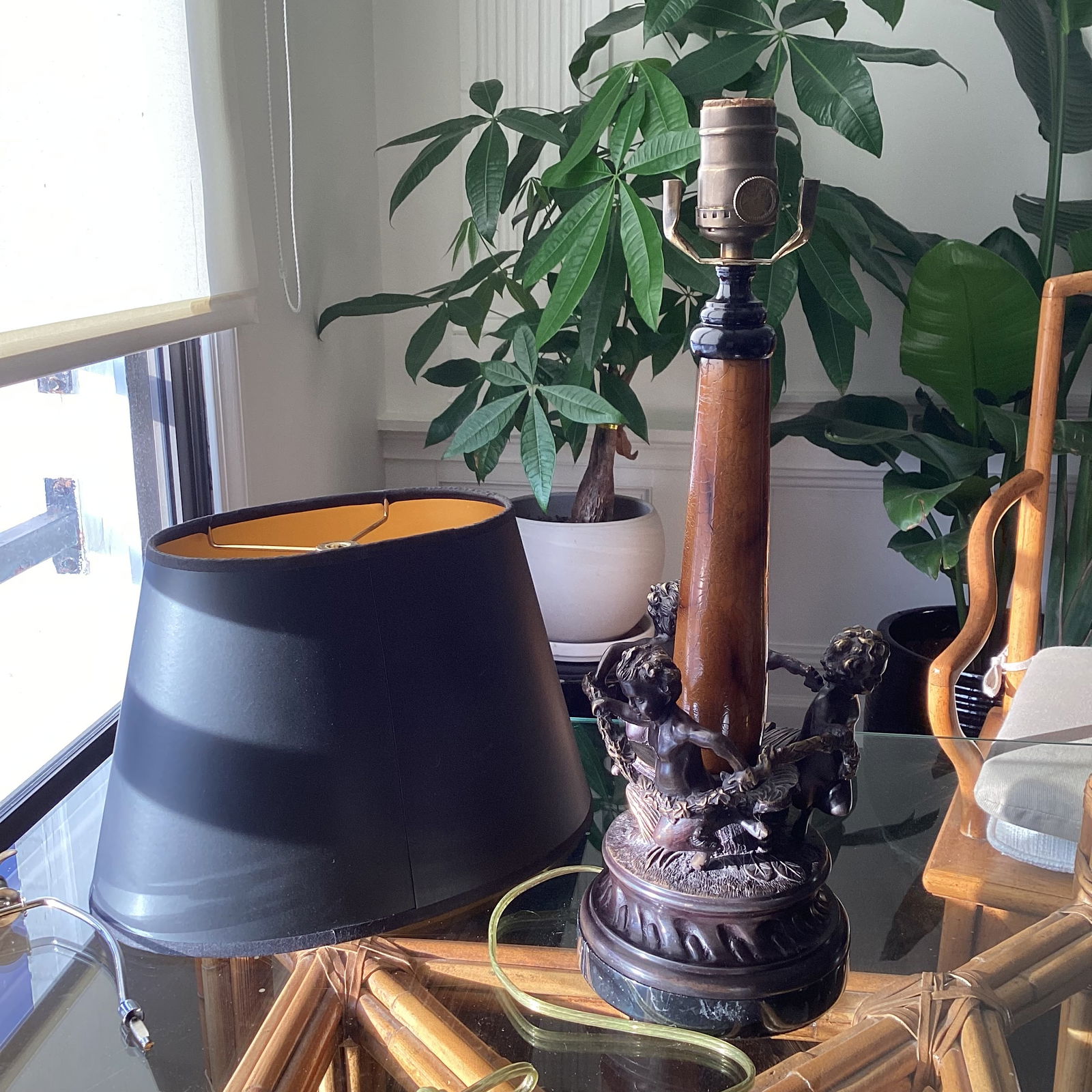 Late 20th Century Sarreid Ltd. Cherub Bronze Table Lamp With Parchment Shade - 5