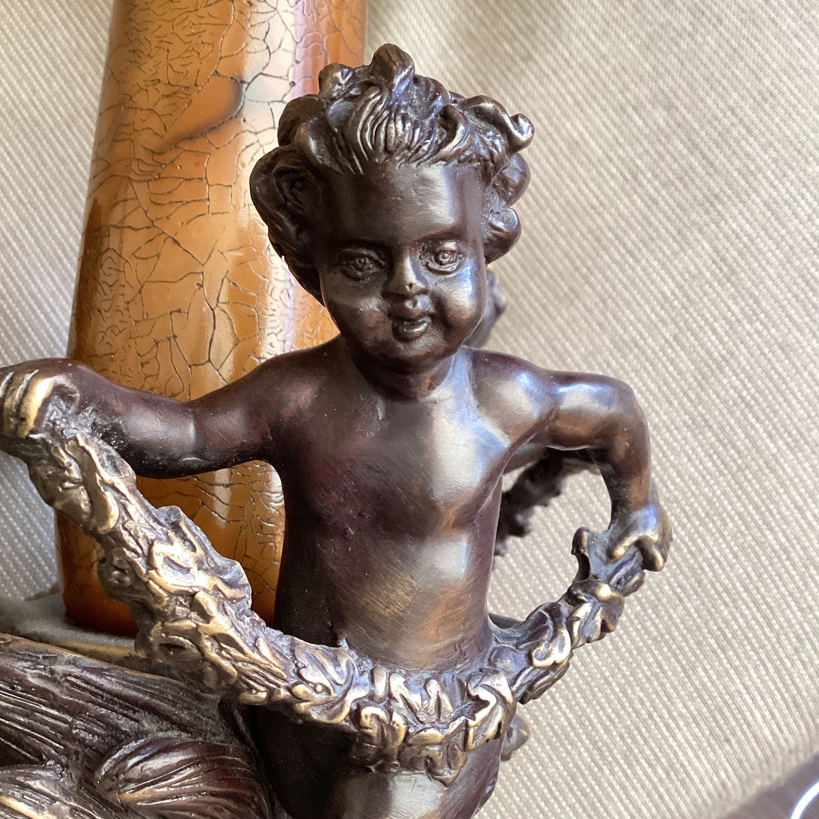 Late 20th Century Sarreid Ltd. Cherub Bronze Table Lamp With Parchment Shade - 6