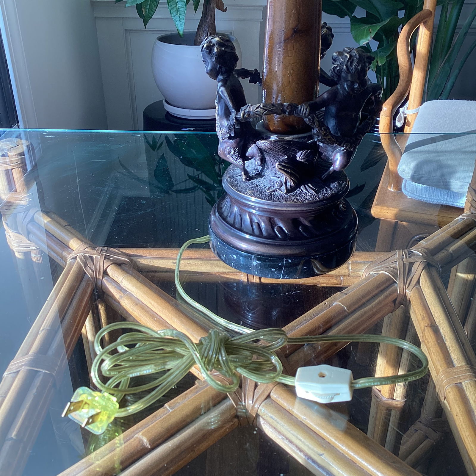 Late 20th Century Sarreid Ltd. Cherub Bronze Table Lamp With Parchment Shade - 7