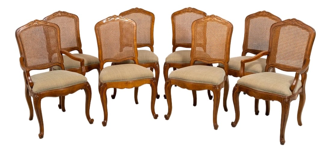 Set of 8 Baker Louis XV Walnut Cane Back Dining Chairs (1 of 18)