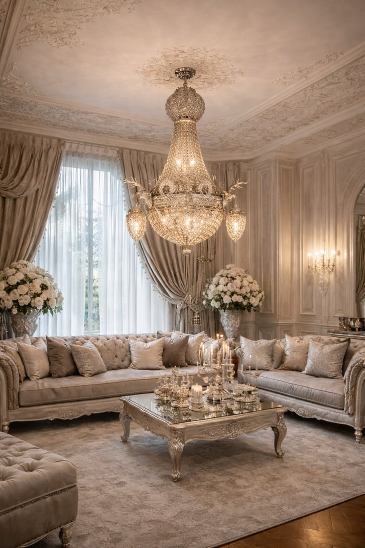 Circa 1980 Artisan Louis XVI Rococo Silver Bronze Chandelier - 8