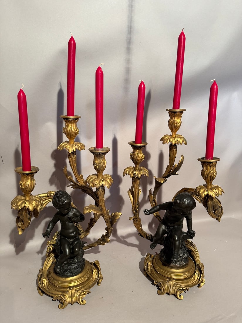 Circa 1880 Rozet Louis XV Gilt Bronze Candelabras, Pair - 2