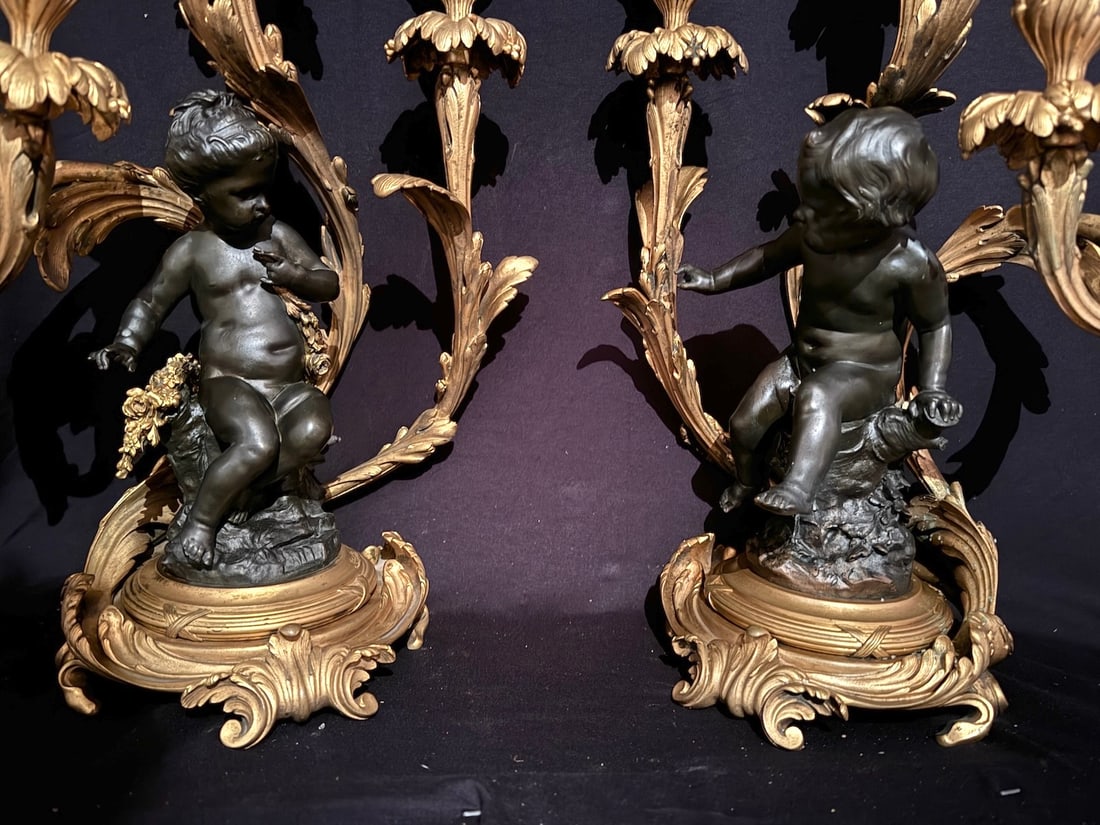 Circa 1880 Rozet Louis XV Gilt Bronze Candelabras, Pair - 4
