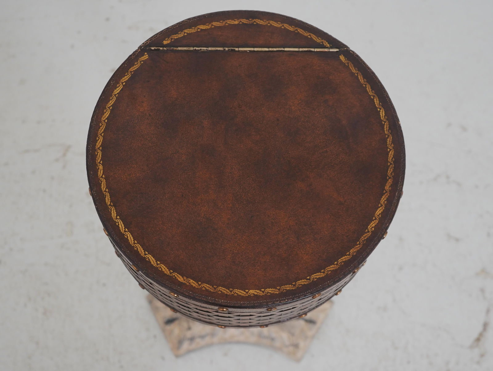 Vintage Leather-Wrapped Box on Stand - 3