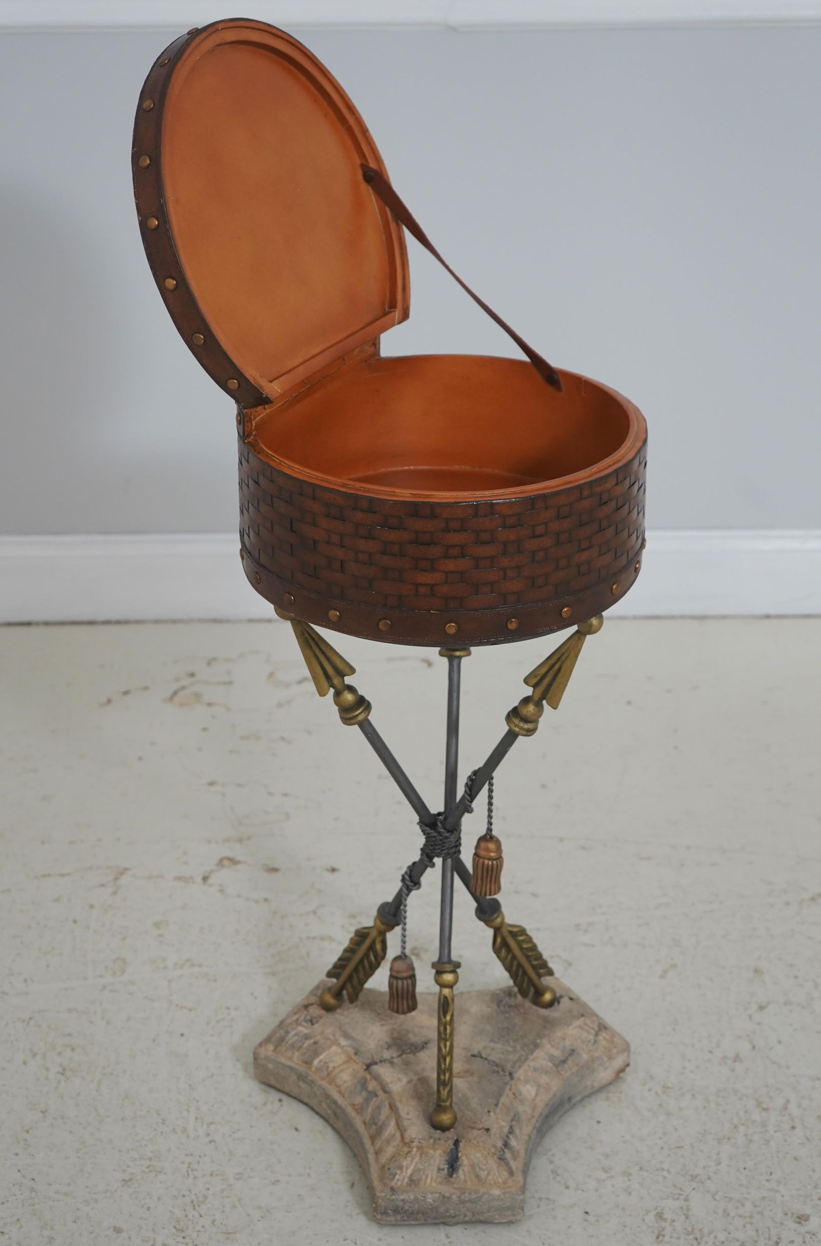 Vintage Leather-Wrapped Box on Stand - 4