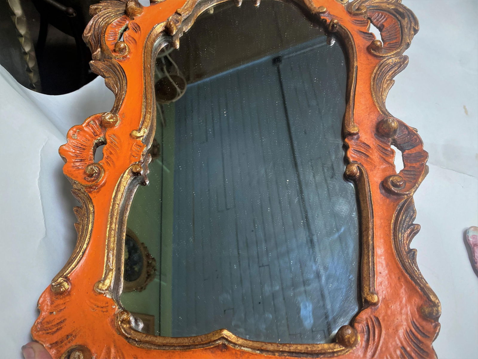 19th Century Rococo Italian Venetian Orange Gold Gilt Carved Wood Mirror - 2