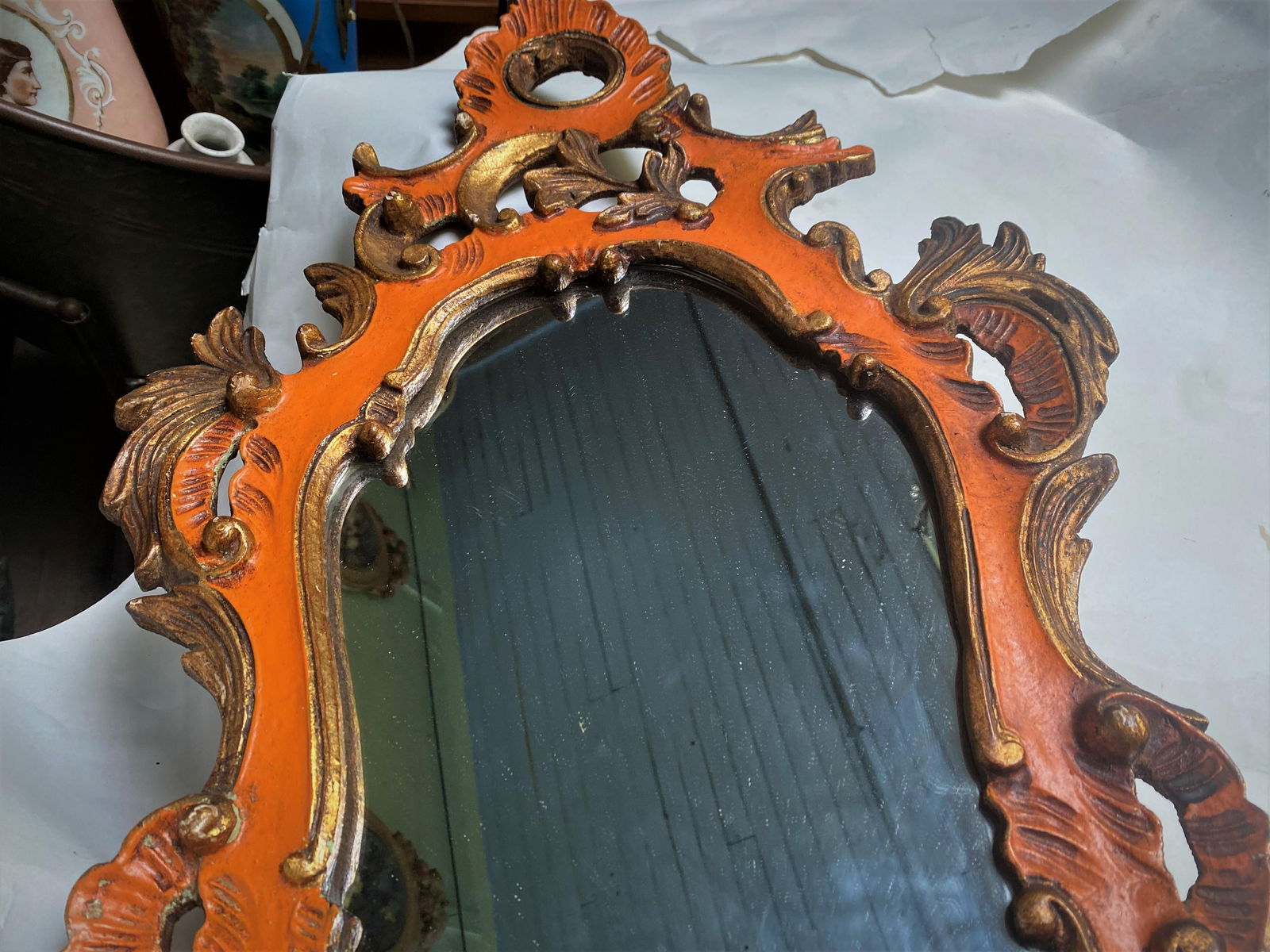 19th Century Rococo Italian Venetian Orange Gold Gilt Carved Wood Mirror - 3