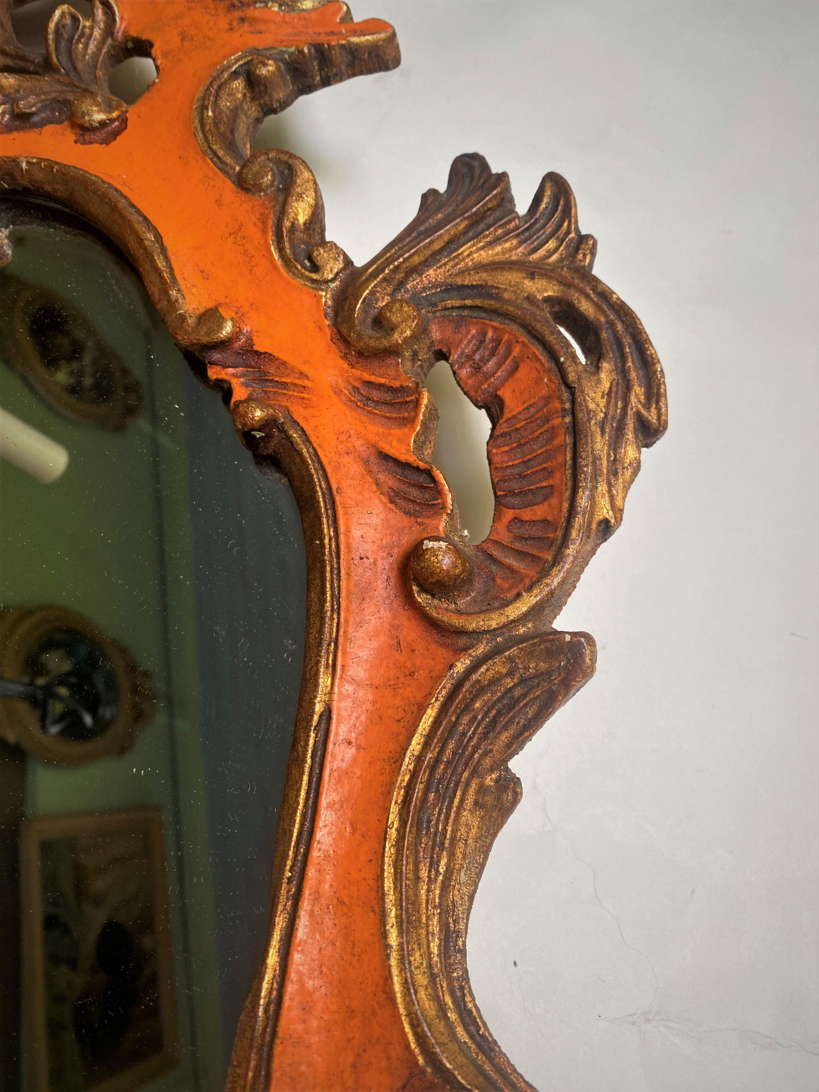 19th Century Rococo Italian Venetian Orange Gold Gilt Carved Wood Mirror - 6