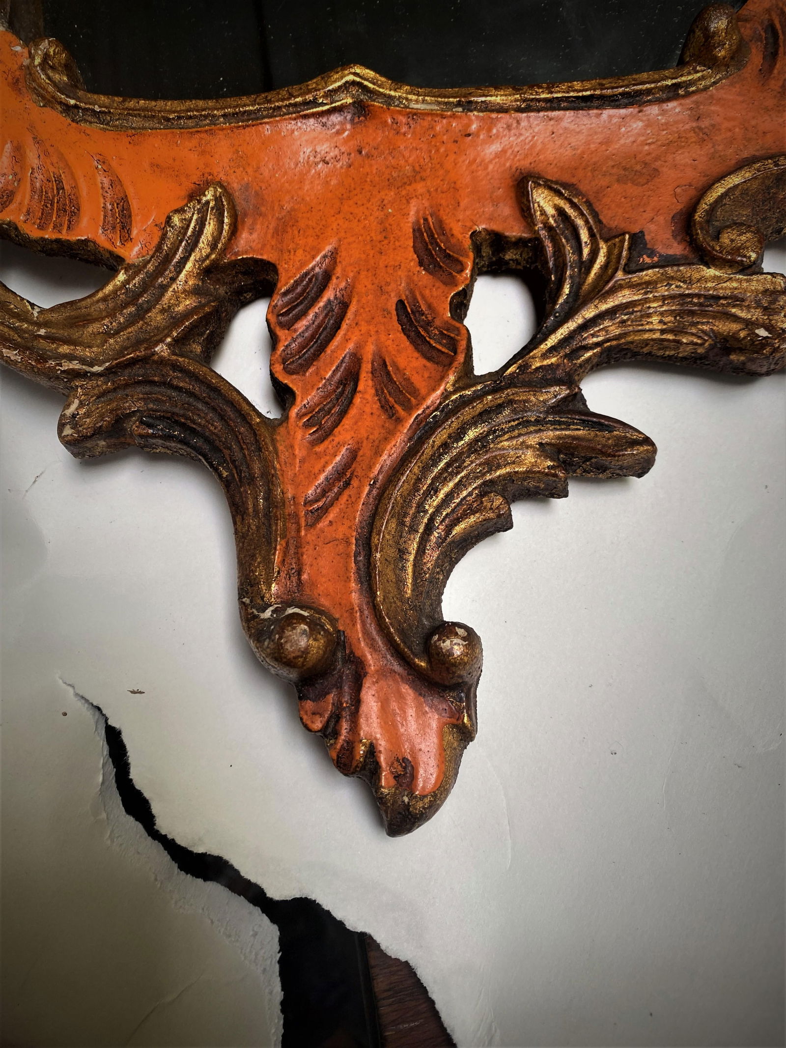 19th Century Rococo Italian Venetian Orange Gold Gilt Carved Wood Mirror - 7