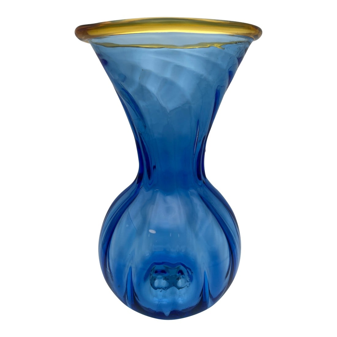Vintage Blenko Hand-Blown Cobalt Blue Art Glass Vase With Amber Rim, Mid-Century Modern (1 of 10)
