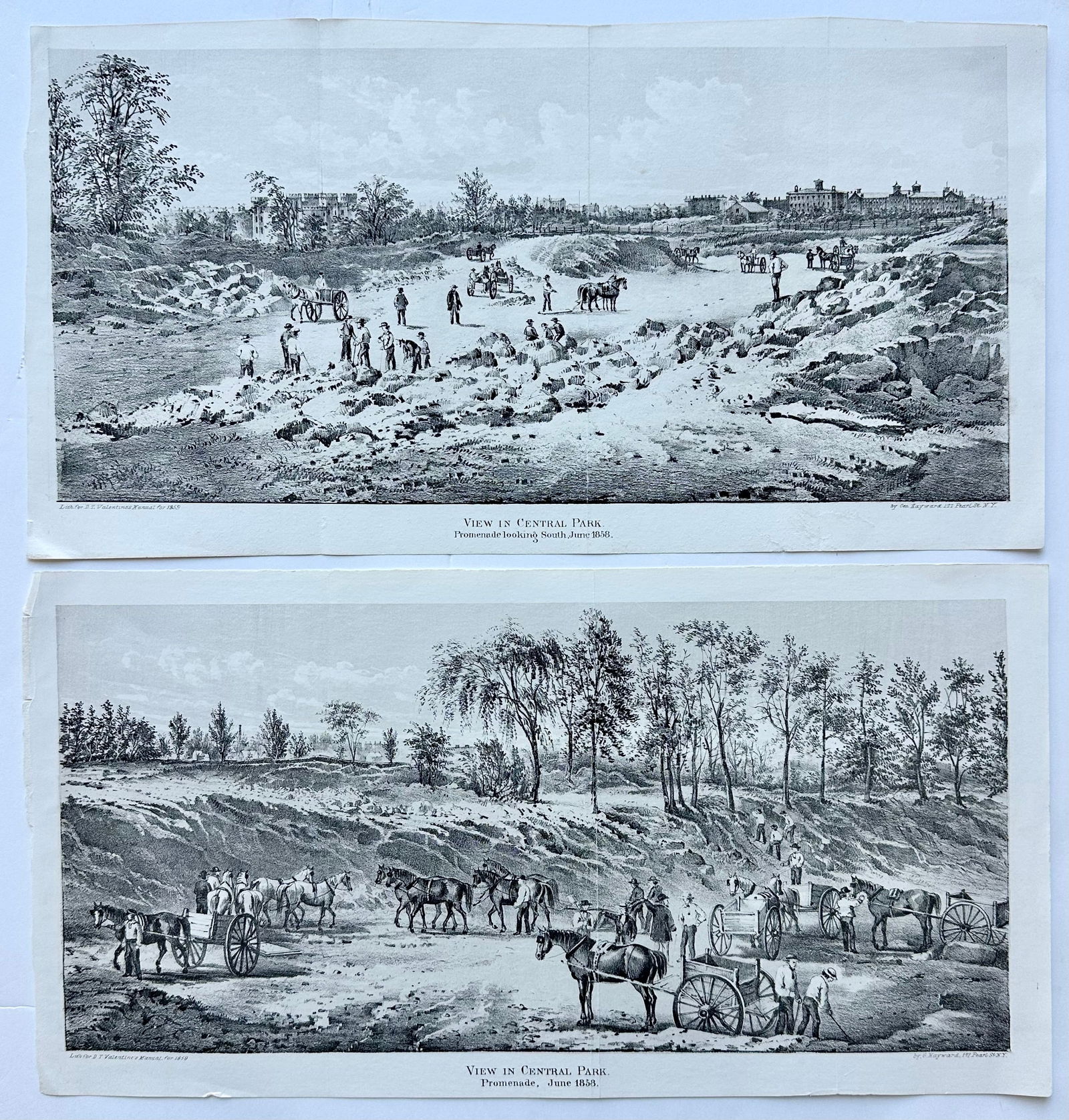 Central Park Engravings - Rare, Set of Two Historical Prints, Valentine's 1859 - 2