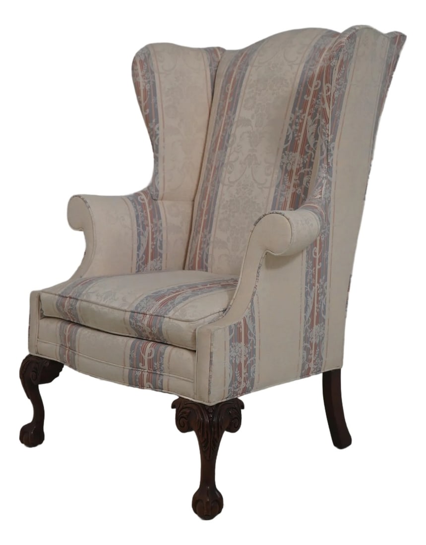 Southwood Clawfoot Mahogany Damask Wing Chair (1 of 18)