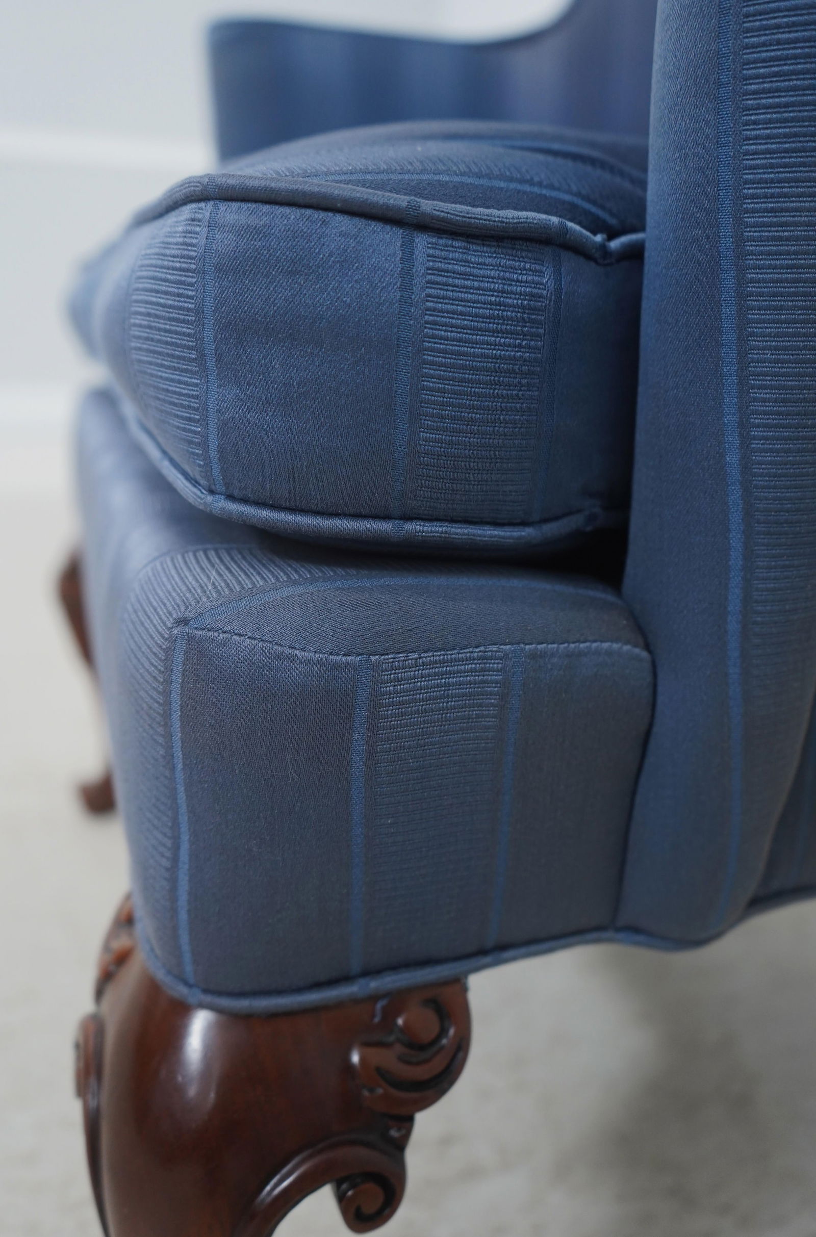 Southwood Blue Upholstered French Foot Mahogany Wing Chair - 14