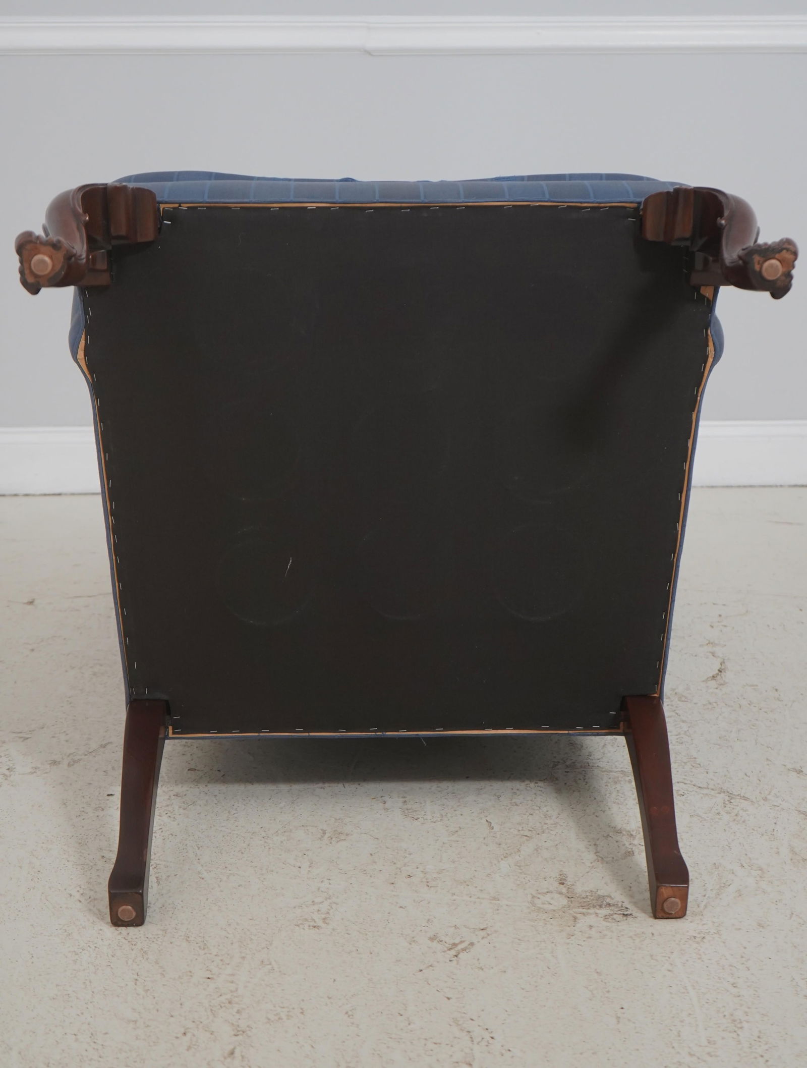 Southwood Blue Upholstered French Foot Mahogany Wing Chair - 16