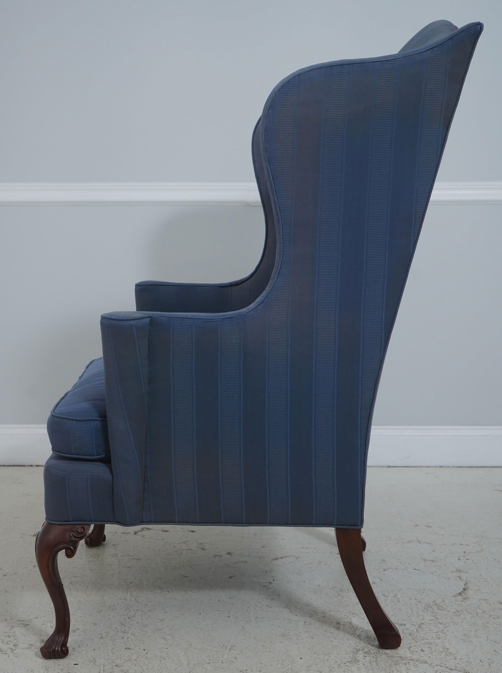 Southwood Blue Upholstered French Foot Mahogany Wing Chair - 3