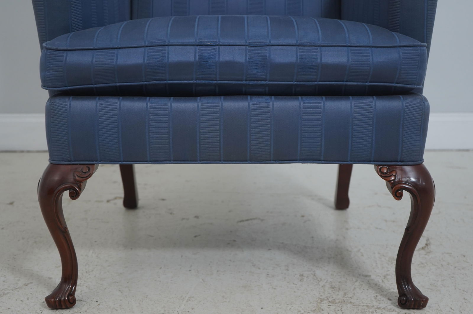 Southwood Blue Upholstered French Foot Mahogany Wing Chair - 7